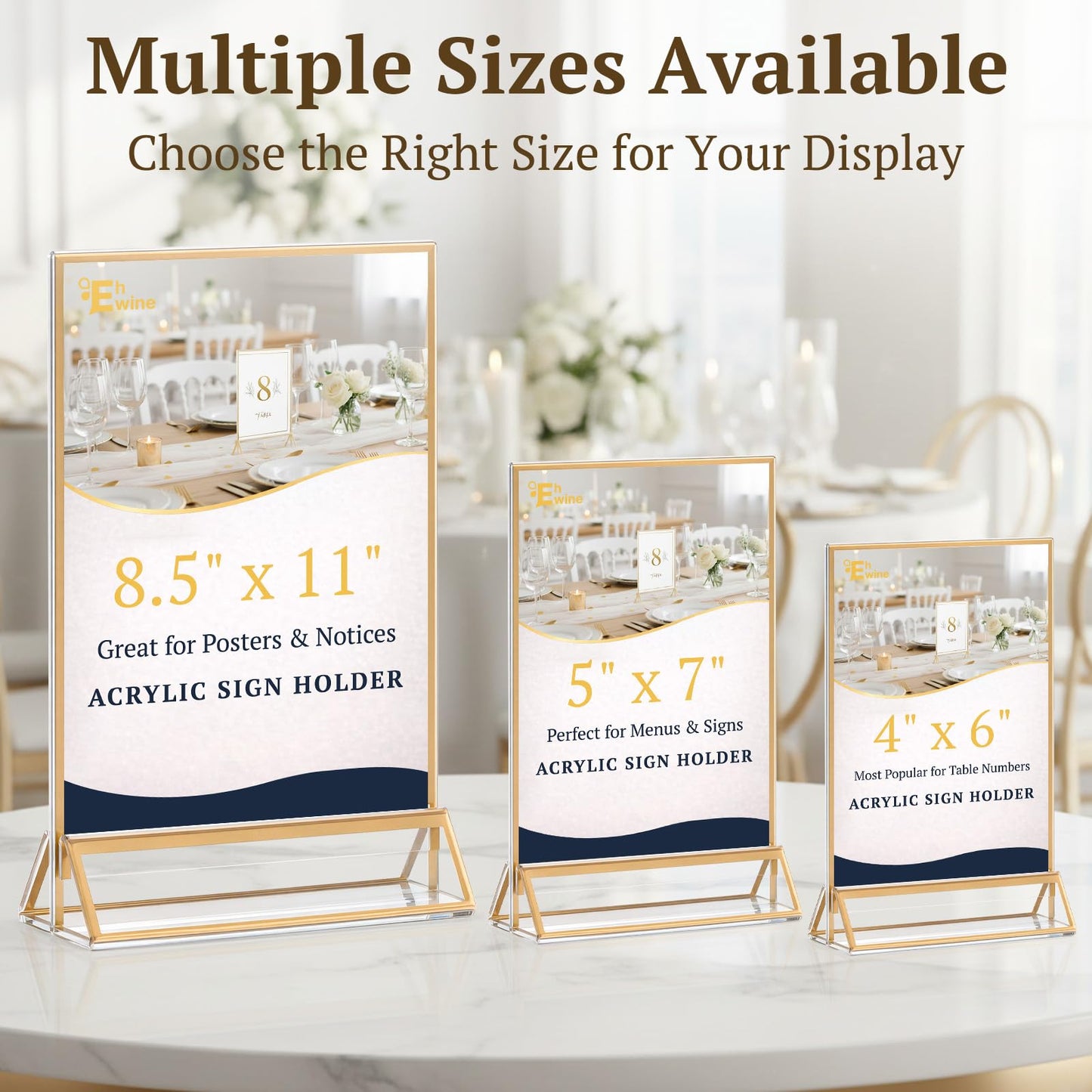 EHWINE 24 Pack Acrylic Sign Holder 4 x 6, Double Sided Gold Picture Frame Stand up Table Top Sign Holders, Clear Display Stand Menu Flyer Holder for Wedding Party