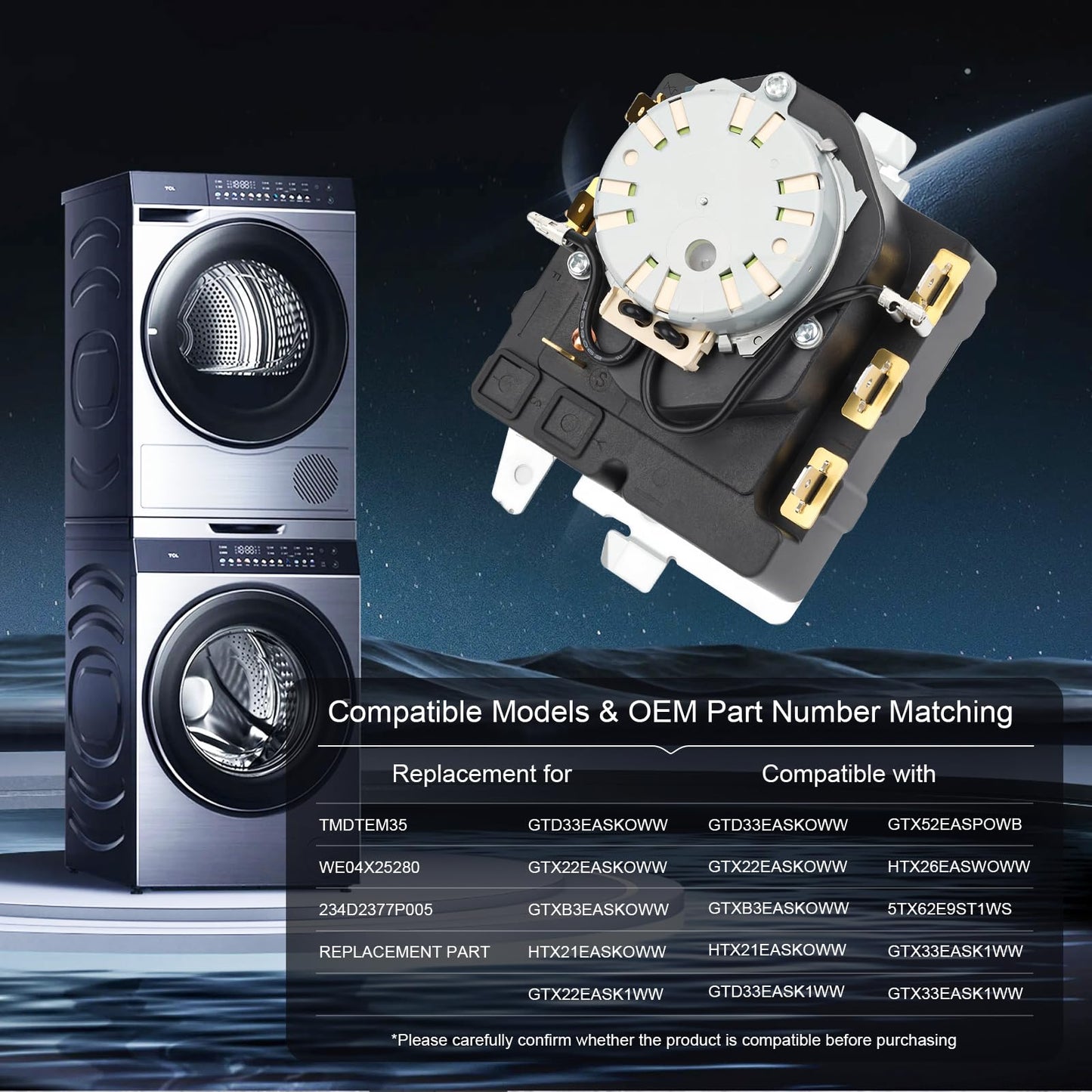 TMD1EM35/WE04X25280/234D2377P005 -Upgraded OEM Dryer Timer Replacement Compatible with GE GTD33EASK0WW GTX22EASK0WW GTX33EASK0WW HTX21EASK0WW & More | High-Performance Part with 1-Year Warranty