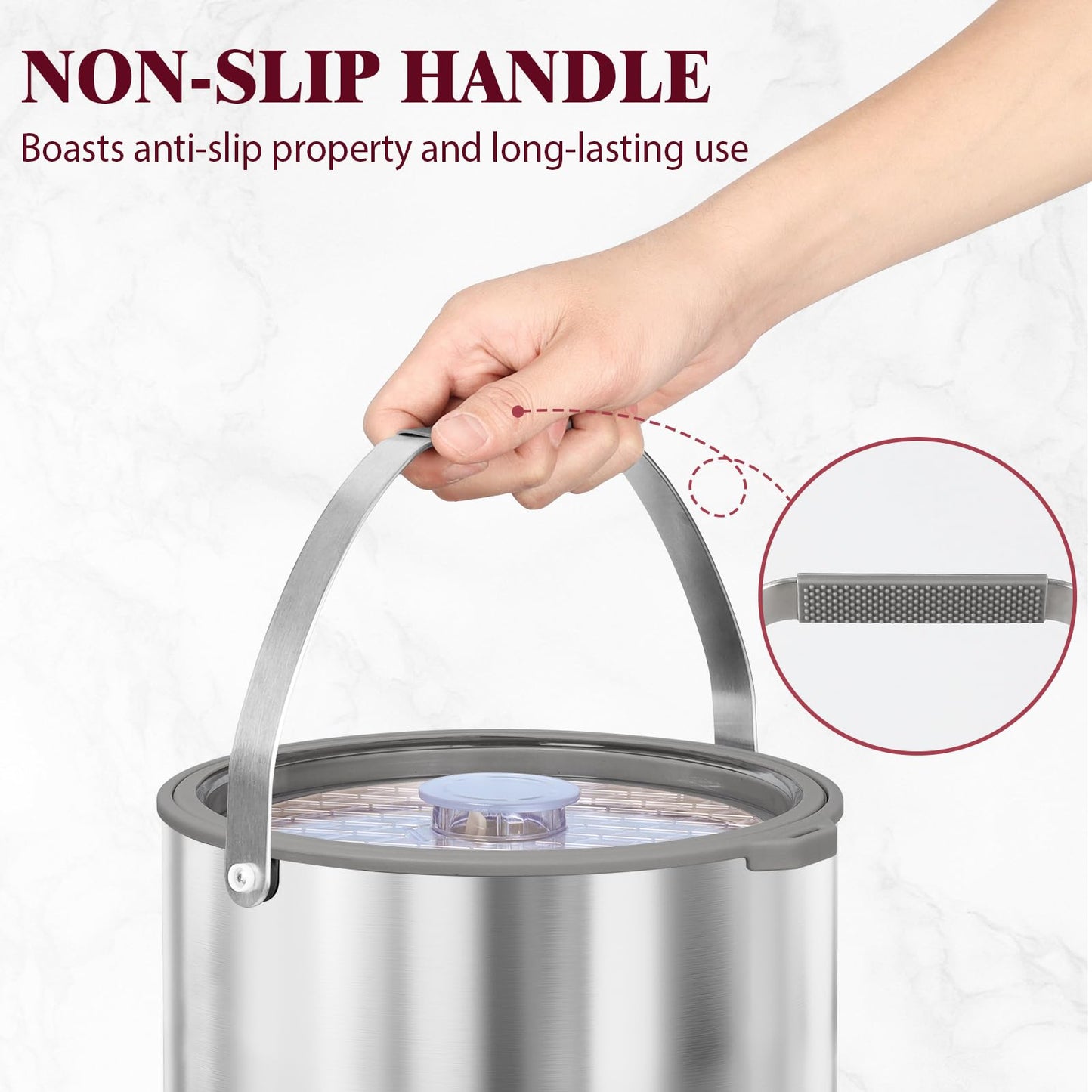 6.8L/7QT Large Insulated Ice Bucket with Lid & Scoop,Double-Wall Ice Bucket for Parties,Cocktail Bar(Grey)