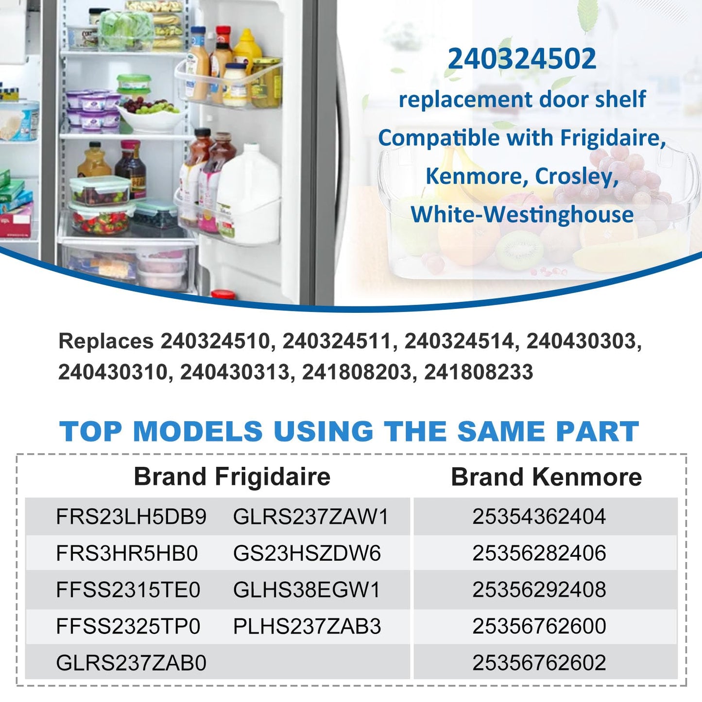 [2 PACK] UPGRADED 240324502 Door Bin Shelf Compatible with Frigidaire, Kenmore, Crosley Refrigerator, Replace 844402, 240430303, 241808203, 241808226