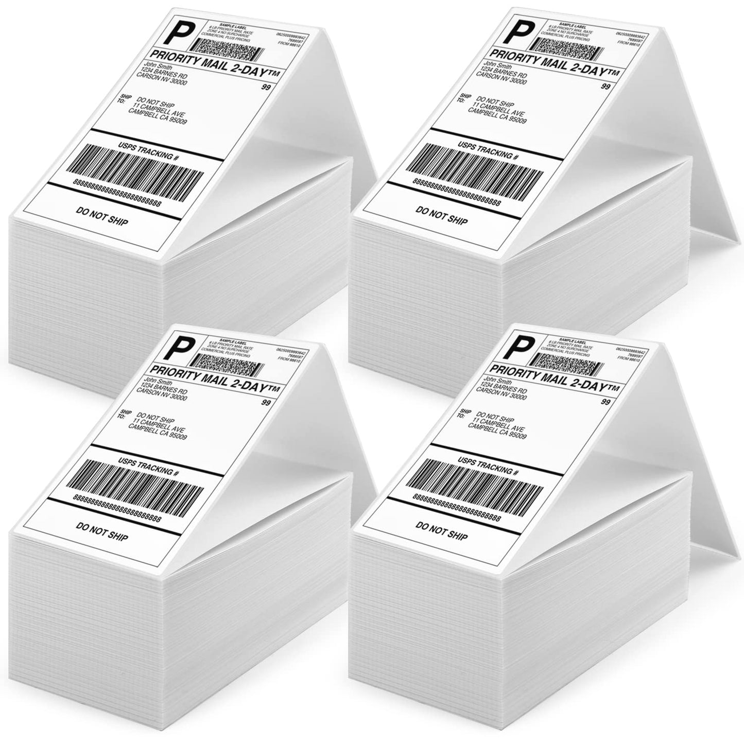 MiroCaro 4" x 6" Shipping Labels for Thermal Printer, Fan-Fold Postage Thermal Labels, Mailing Labels for Packages (4 Stacks, 2000 Labels)