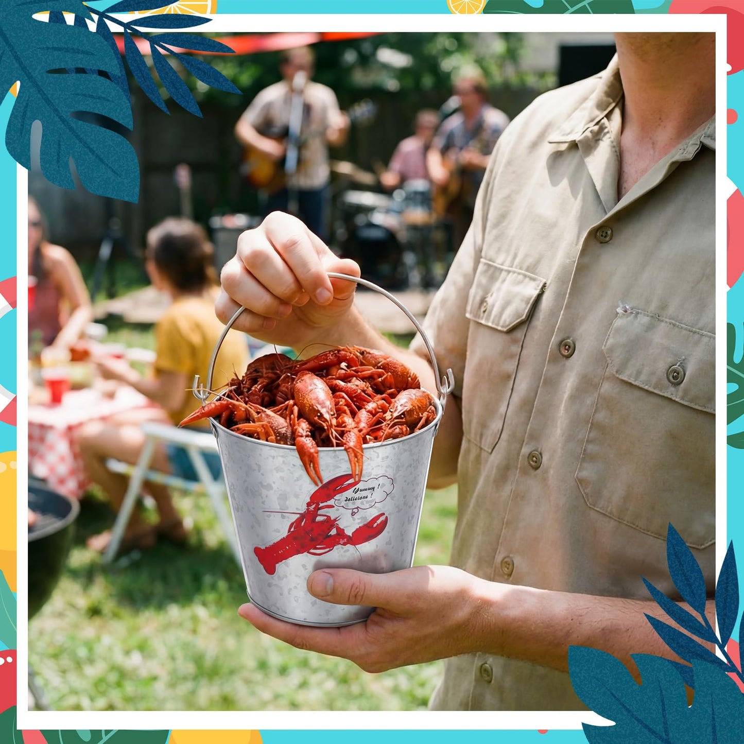 Yungyan 6 Pcs 5 x 4.8 in Crawfish Boil Party Supplies Metal Buckets with Handles Seafood Ice Buckets Lobster Crab Boil Mint Julep Ice Tub Beverage Tub for Seafood Festival Summer Birthday BBQ Picnic