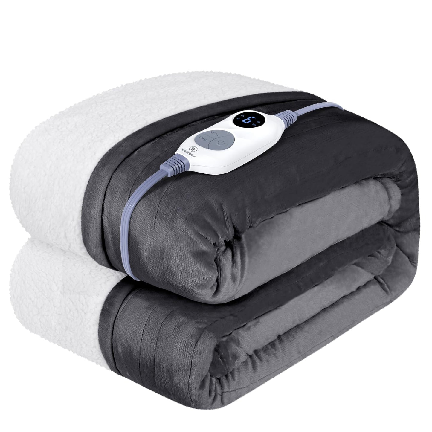 Westinghouse Heated Throw Blanket, Soft Flannel to Sherpa Electric Throw with 6 Heating Levels, 2-10 Hours Time Settings, Fast Heating, Machine Washable 50x60 Inch, Charcoal