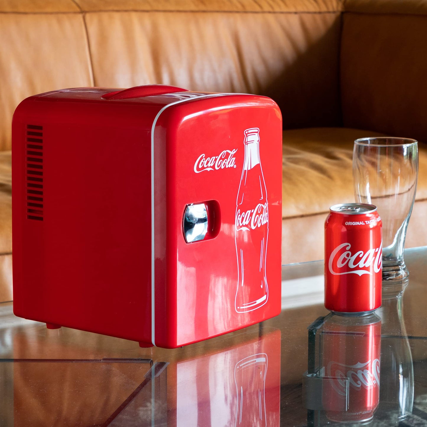 Coca Cola Mini Fridge for Bedroom Cosmatic Office 4L Small Refrigerator 6 Can Mini Dorm Fridge Portable Cooler 12V DC 110V AC Personal Travel Snacks Drinks Red