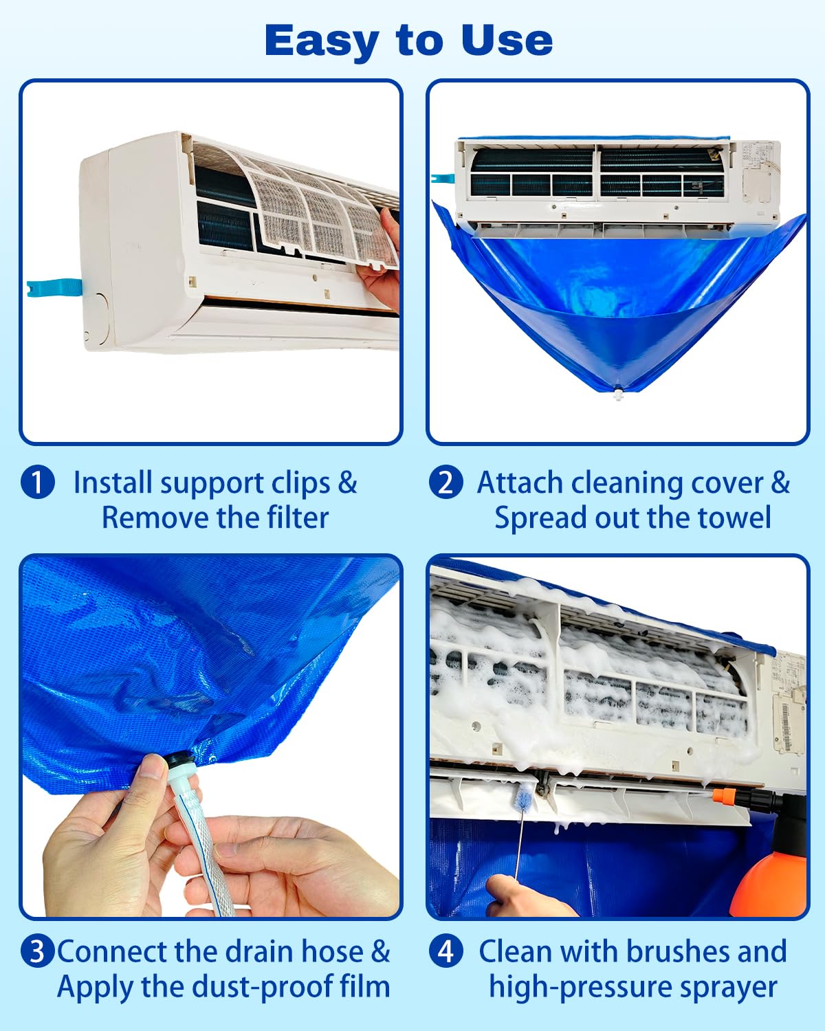 Piemow Mini Split Cleaning Kit - 14 Pcs Air Conditioner Cleaning Accessories, AC Flush Kit Includes 2L High Pressure Sprayer, Split Clean Bag, Drain Hose, Brush and More