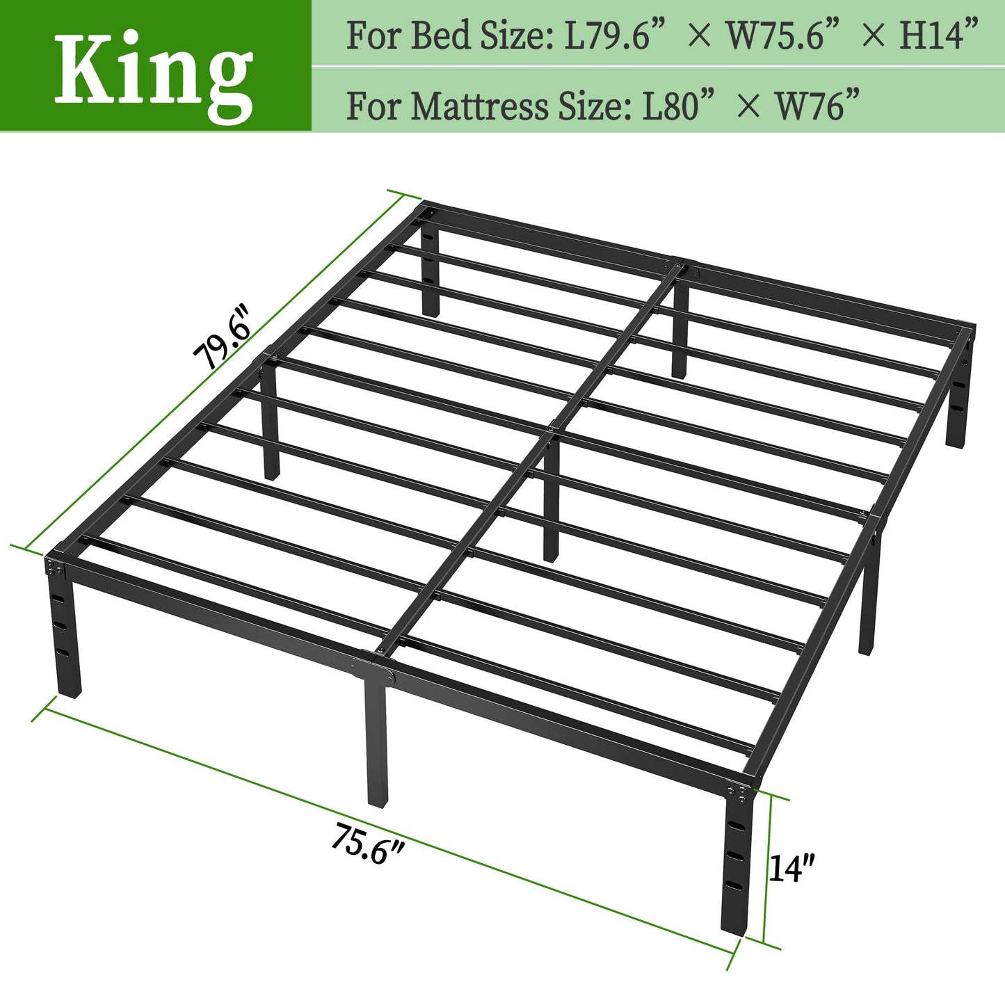 Chroark Metal Platform Bed Frame King Size, 14 Inch Height with Heavy Duty Steel Support, No Box Spring Needed, Easy Assembly and Underbed Storage,Black