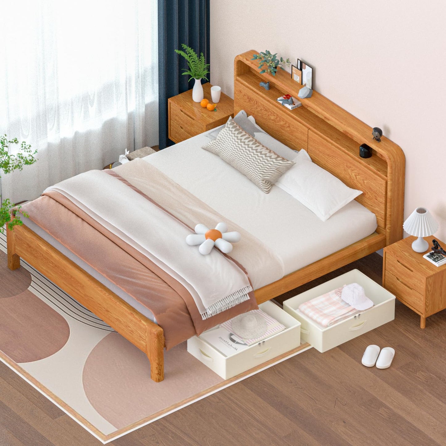 EE-RoomWorld Under Bed Storage with Wheels, No Assemble Required 10 inches height Under Bed Storage bins,Large capacity Rolling Underbed Shoe Storage containers，dorm underbed storage drawers