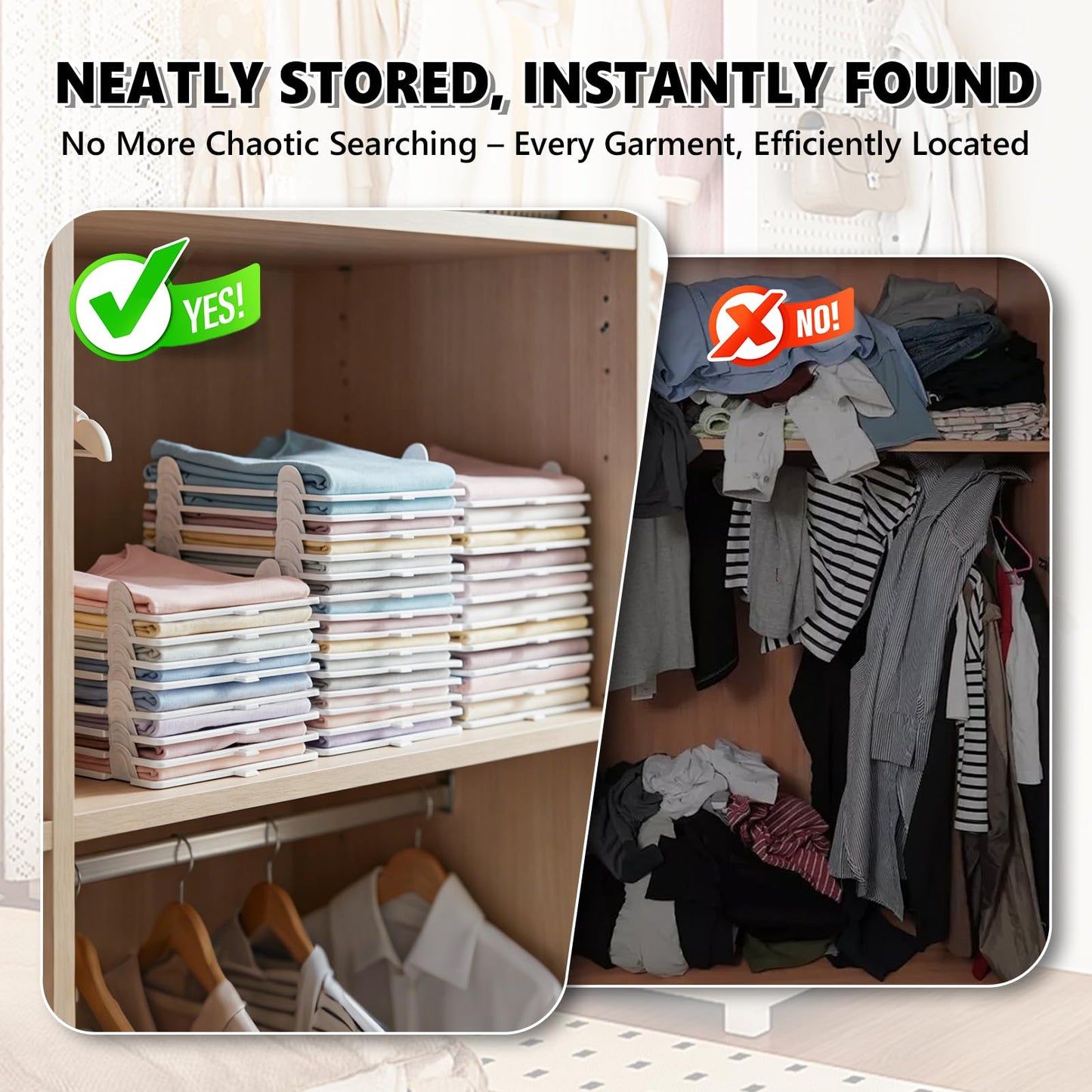 Accenter 10Pc Stackable Closet Organizer & Shirt Folder Board Bundle Tshirt Organizer for Closet Organizers and Storage Clothes Folding Board for Closet Storage Suitable for Lightweight Clothing White