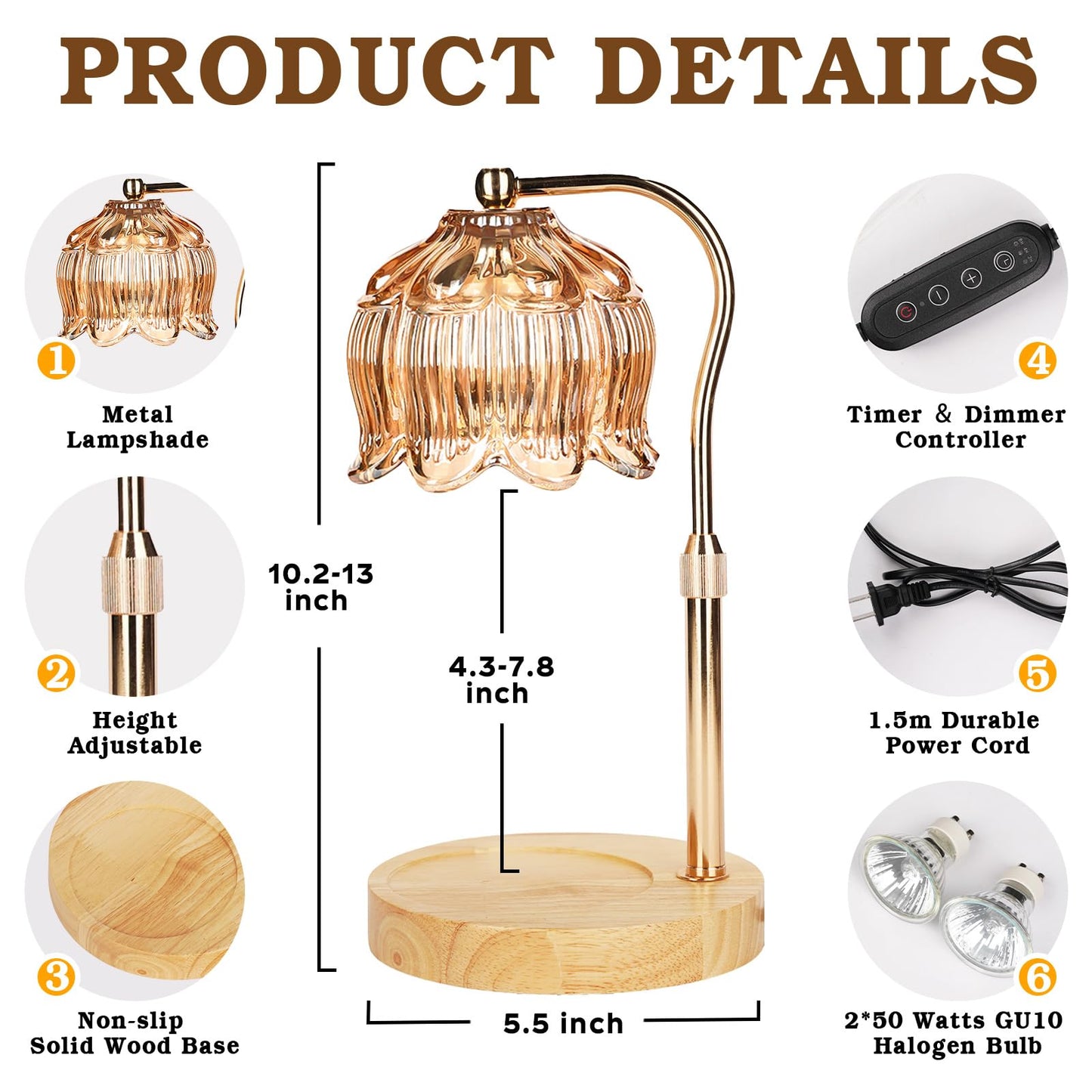Funistree Flower Candle Warmer Lamp with Timer, Dimmable Candle Lamp Warmer, Christmas Birthday Gifts for Women Mom Her, House Warming for Home Decor, Lotus Wax Warmer for Yankee Candles-Warm Amber