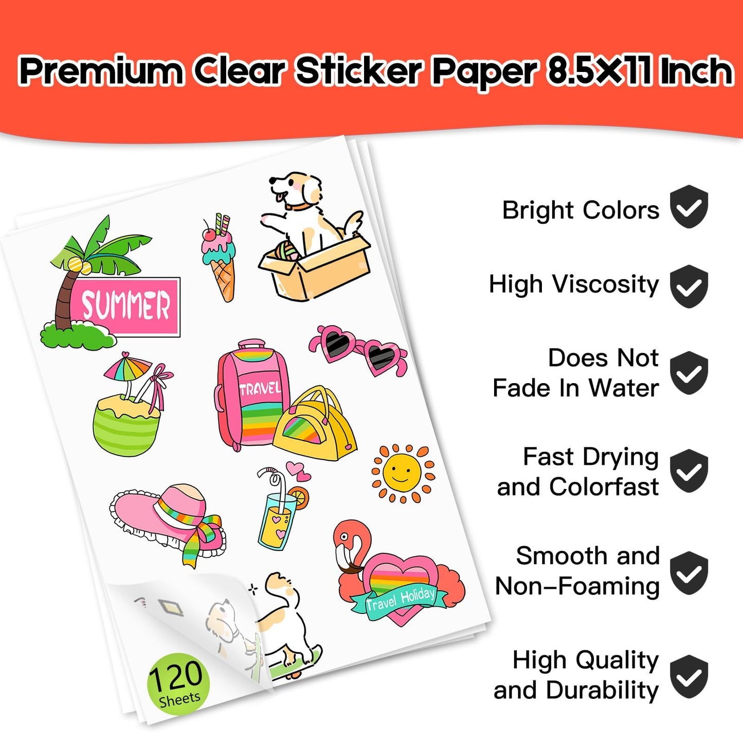 120 Sheets Premium Printable Clear Vinyl Sticker Paper for Inkjet Printers 8.5x11 Inch Waterproof & Vibrant Colours Retains Ink Well Tear Resistant Great for Cutting Machines