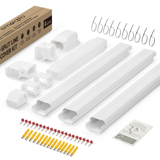 SMOQIO Mini Split Line Set Cover 4 Inch 12.5Ft, Easy to Install Lineset Cover Kit for Mini Split with Instruction, DIY Decorative PVC White Kit for Minisplit, Air Conditioner, Central AC and Heat Pump