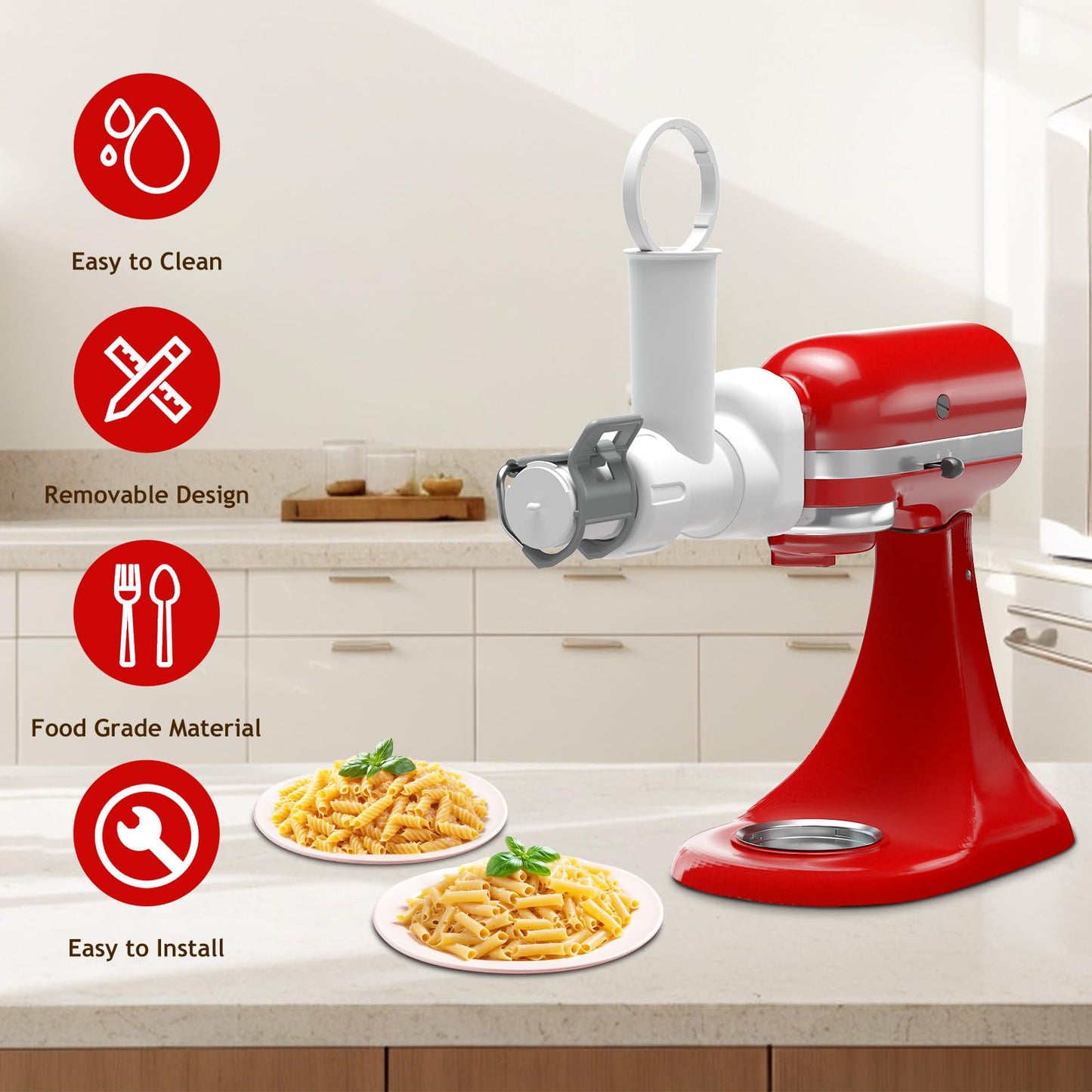 Pasta Maker Attachment for Kitchenaid Stand Mixer with 6 Different Shapes of Pasta Outlet, Durable for Kitchenaid Accessories and Attachments, Dishwasher Safe