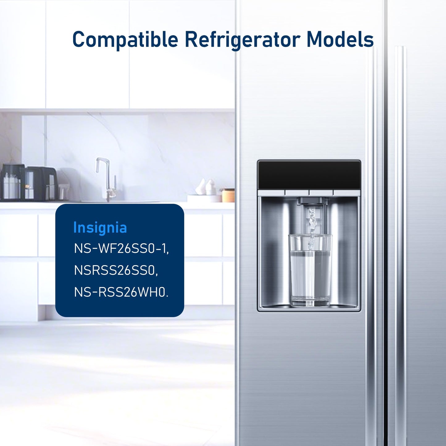 PERCOLA NS-WF26SS0-1 Water Filter, Compatible with Insignia® NS-WF26SS0-1, Insignia® Side-by-Side NSRSS26SS0, NS-RSS26WH0 Refrigerator Models (2 Pack)