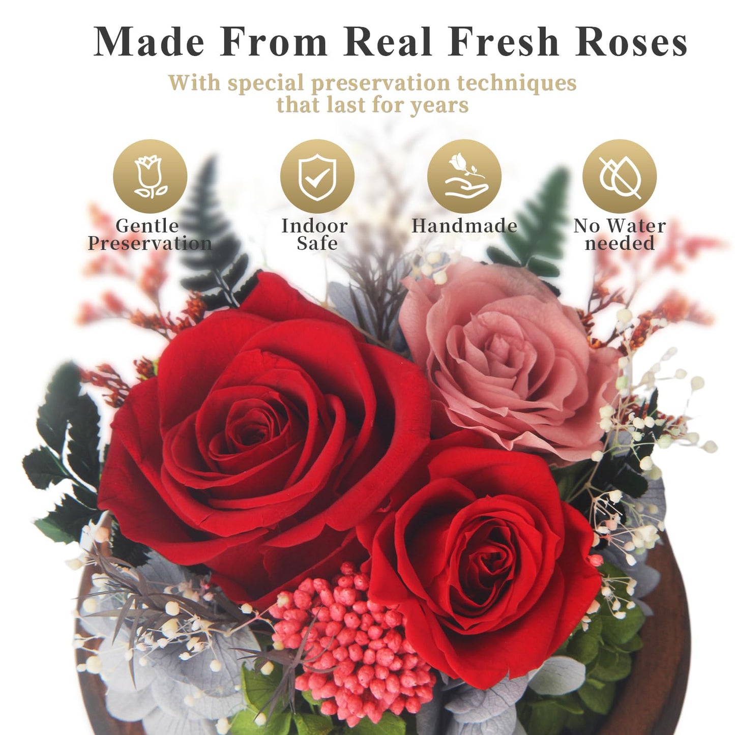 SUOSIHUALI Forever Rose Birthday Gifts for Women, Eternal Flowers for Delivery Prime, Preserved Red Rose Flowers in Glass Dome for Mom Grandma Wife Girlfriend,Home Decor