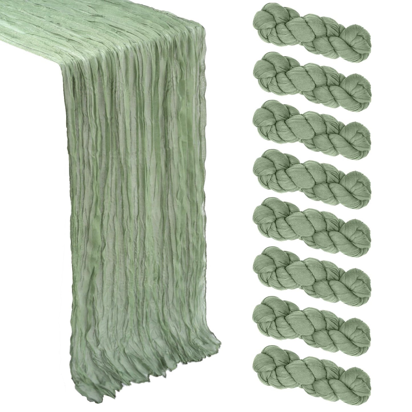 8 Pack Sage Green Cheesecloth Table Runner 10Ft Gauze Cheese Cloth Table Runner 120 Inch Boho Sheer Rustic Fabric for Home Decor Bridal Baby Shower Wedding Decoration