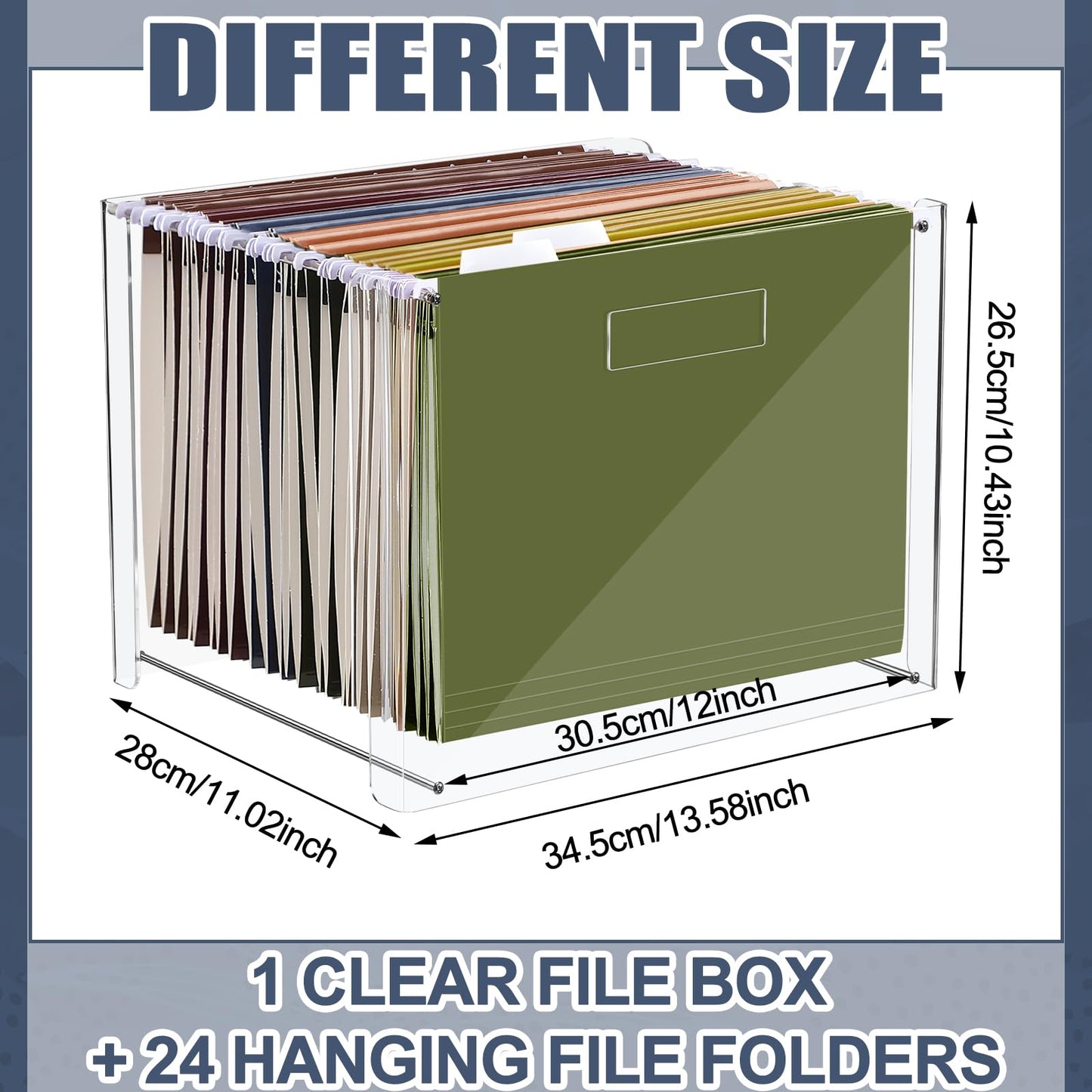 Dispowreath 24 Hanging File Folder with Acrylic Organizer for Letter/a4 Size Desktop Clear File Storage Box with Handles for Home Work Office Use(Neutral,Classic)
