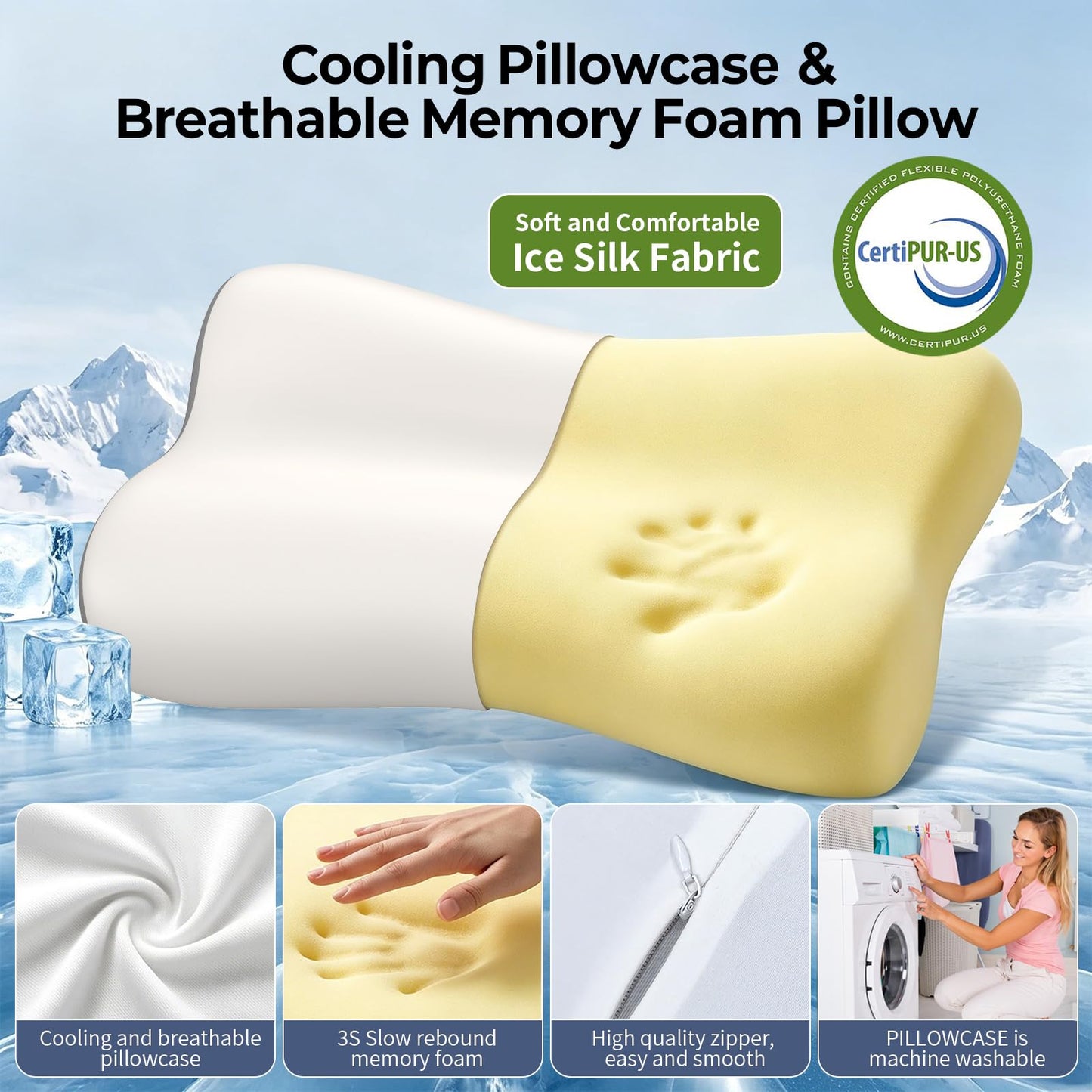 Polovo Cervical Neck Pillow - Ergonomic Side Sleeper Pillow for Neck Pain Relief, Contour Memory Foam Pillows for Deep Sleep, Orthopedic Cooling Pillow Bed Pillow for Side Back Stomach Sleepers