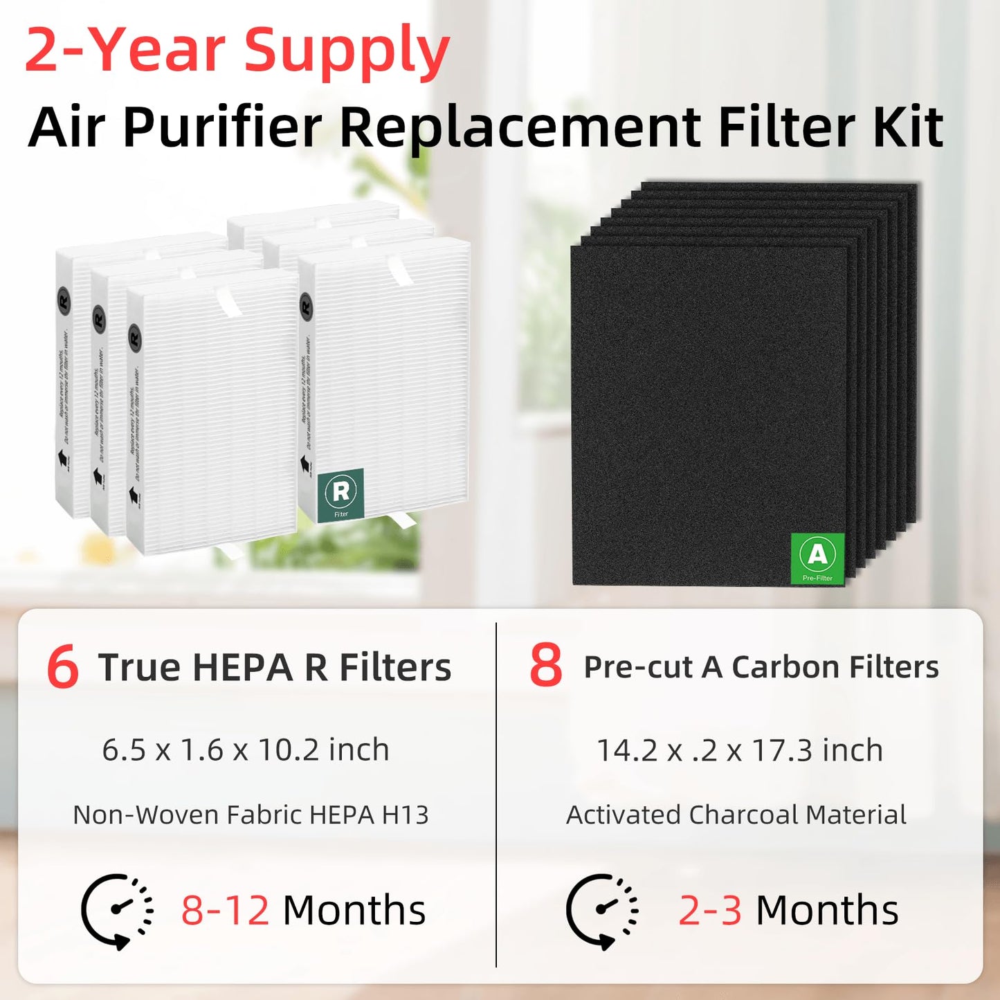 HPA300 Replacement Filters for Honeywell HPA300 Series Air Purifier, HPA300, HPA304, HPA3300, HPA5300, HPA5350, HPA8350,Replace HRF-R3 (6 R Filters and 8 Pre-cut A Carbon Pre-filter) by APPLIANCEMATES