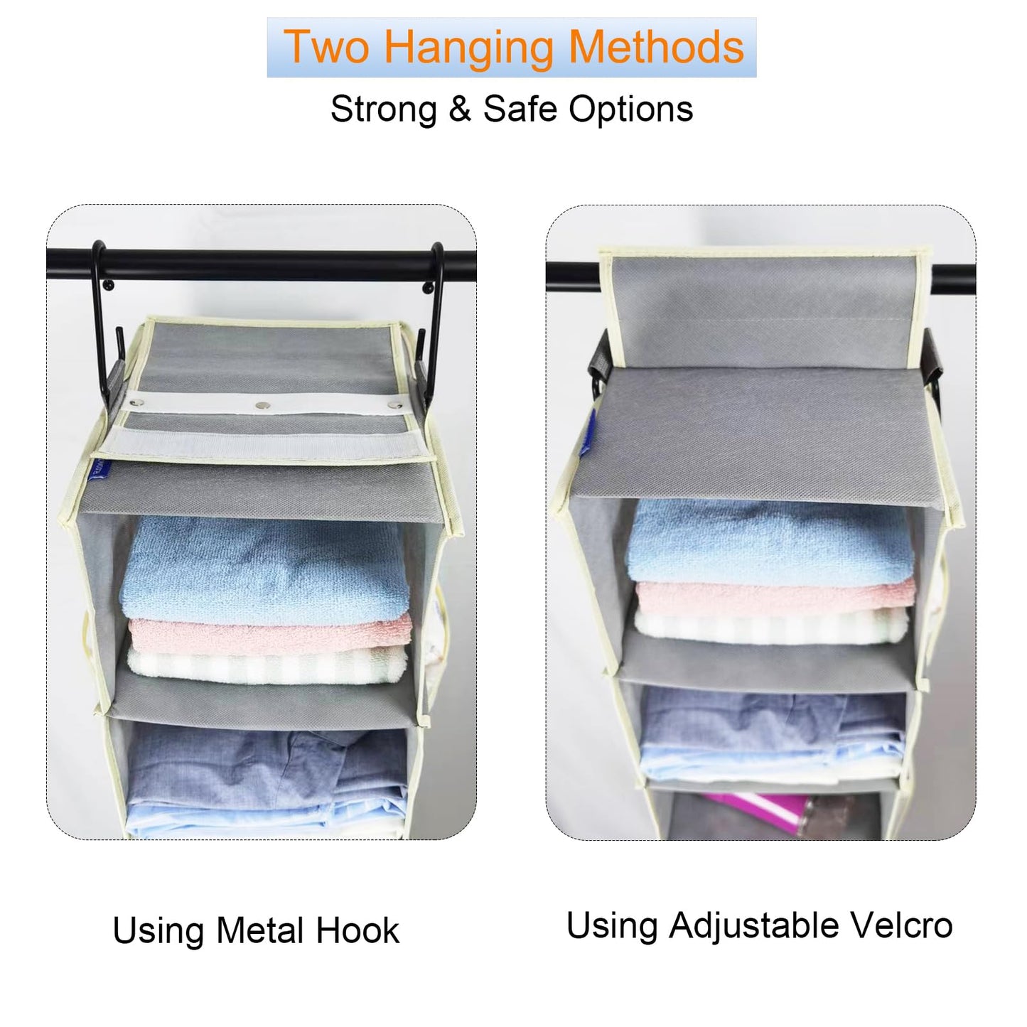 roomtalk Large-Sized Hanging Shoe Organizer 8-Shelf, Hanging Closet Organizer with 8 Side Pockets, Wider Hanging Shelves for Storage Shoes Clothes 9" W × 11.8" D× 48" H, Grey