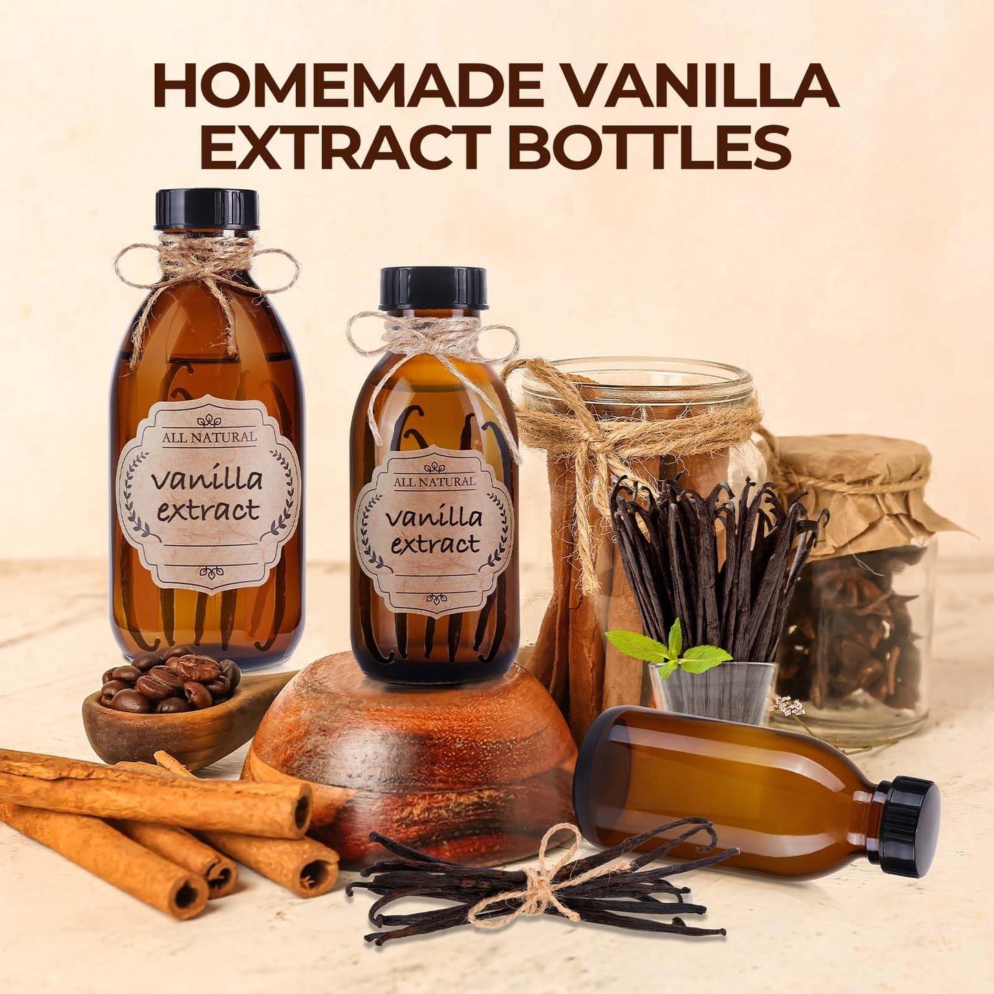 Elumeiro 24 Pack 8 OZ Amber Glass Bottles with Lids, Leakproof Glass Bottles for Vanilla extract, Shampoo, Tinctures, Essential Oils, Homemade Hot Sauce, Syrup, Boston Round Brown Bottle