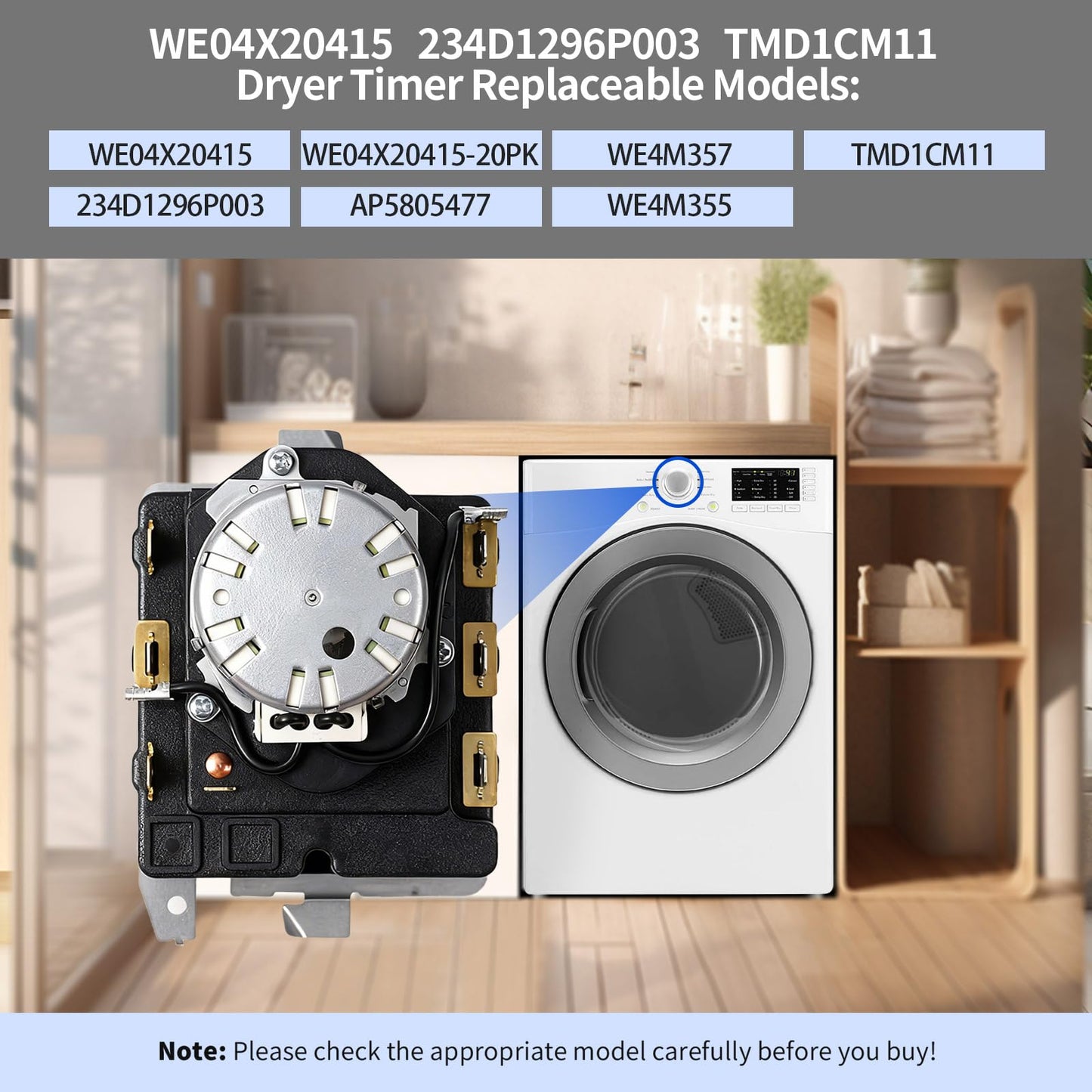 WE04X20415 TMD1CM11 234D1296P003 Dryer Timer, Compatible with GE/Hotpoint DBXR463GG7WW GTDP300GM1WS HTDX100GD6WW HTDX100GM8WW HTDX100GD4WW DHDSR46GG1WW DHDSR46GG7WW etc Models, 1-Year Warranty, OEM