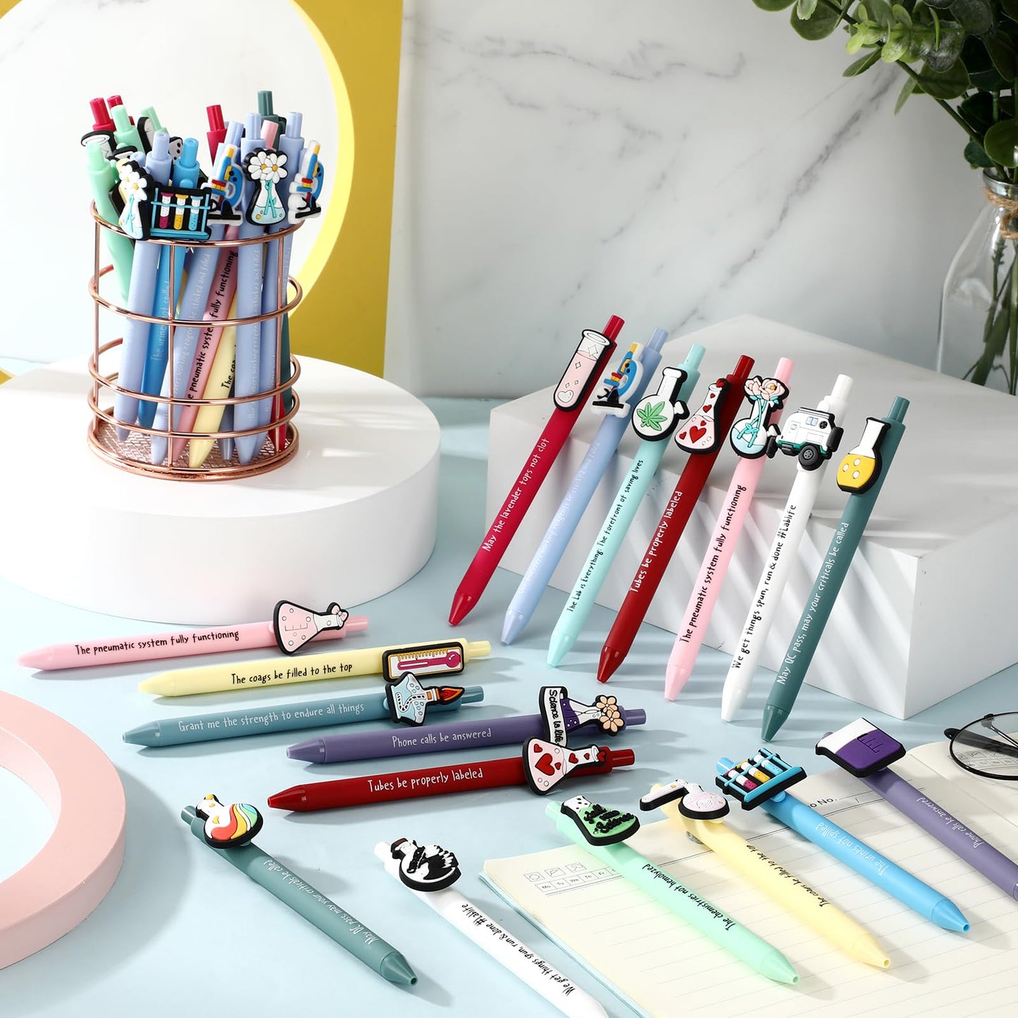Sayglossy 48 Pcs Lab Week 2026 Science Gifts Black Ink Retractable Ballpoint Pens Science Birthday Party Decorations Chemistry Laboratory Gifts