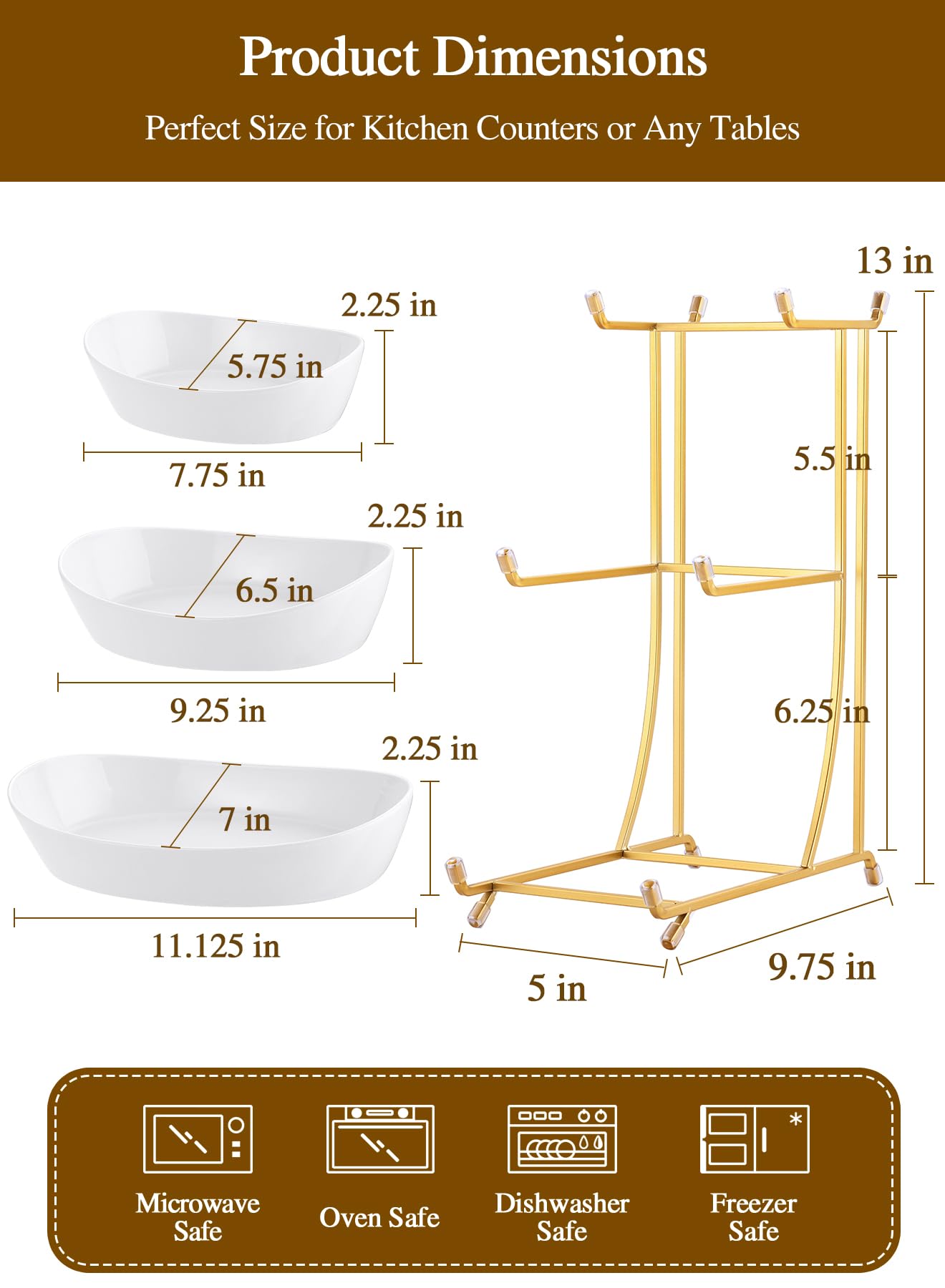 Yedio 3 Tier Fruit Bowl for Kitchen Counter, No Assembly Required Ceramic Fruit Basket with Metal Stand, Tiered Fruit Stand for Countertop for Fruit, Veggies, Snacks, Cake & Desserts