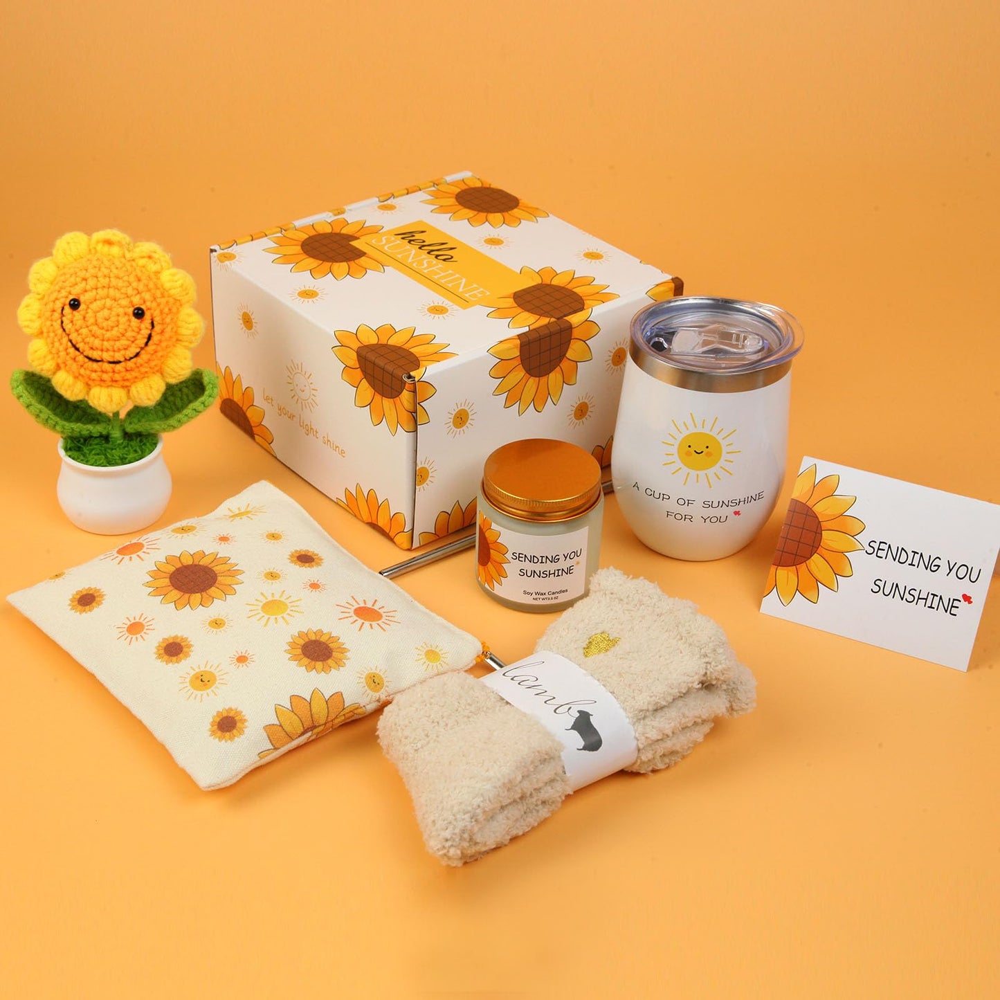 Sunflower Gifts Baskets for Women-7 Pcs Unique Birthday Gift for Sister, Fun Get Well Basket after Surgery for Female, Self Care Package for Teen girl, Cheer Up Set, Feel Better Sunshine Box