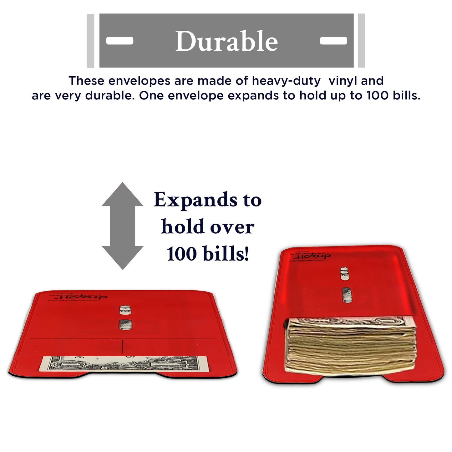 UBICON 50 Clear Reuseable, Heavy-Duty Vinyl DropIt Safe Envelope for Depositing of Currency and Money, Size 50, Clear