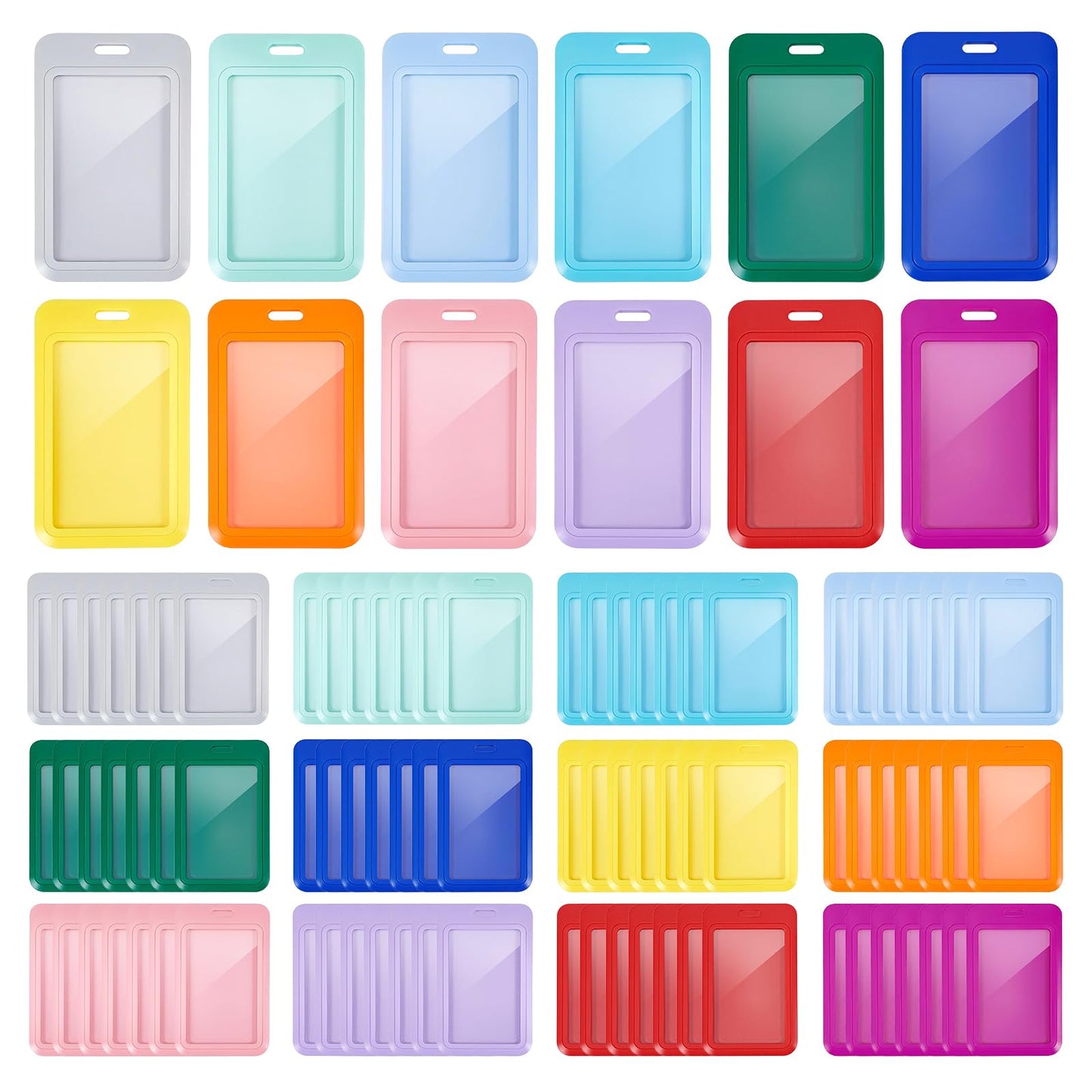 INTERWARM 96 Pcs Sliding ID Badge Holder, 2.75x4.33Inch Hard Plastic Badge Holder 12 Colors ID Card Case for Office School Credit Cards Proximity Work Badge Sleeve Key Cards (Colorful)
