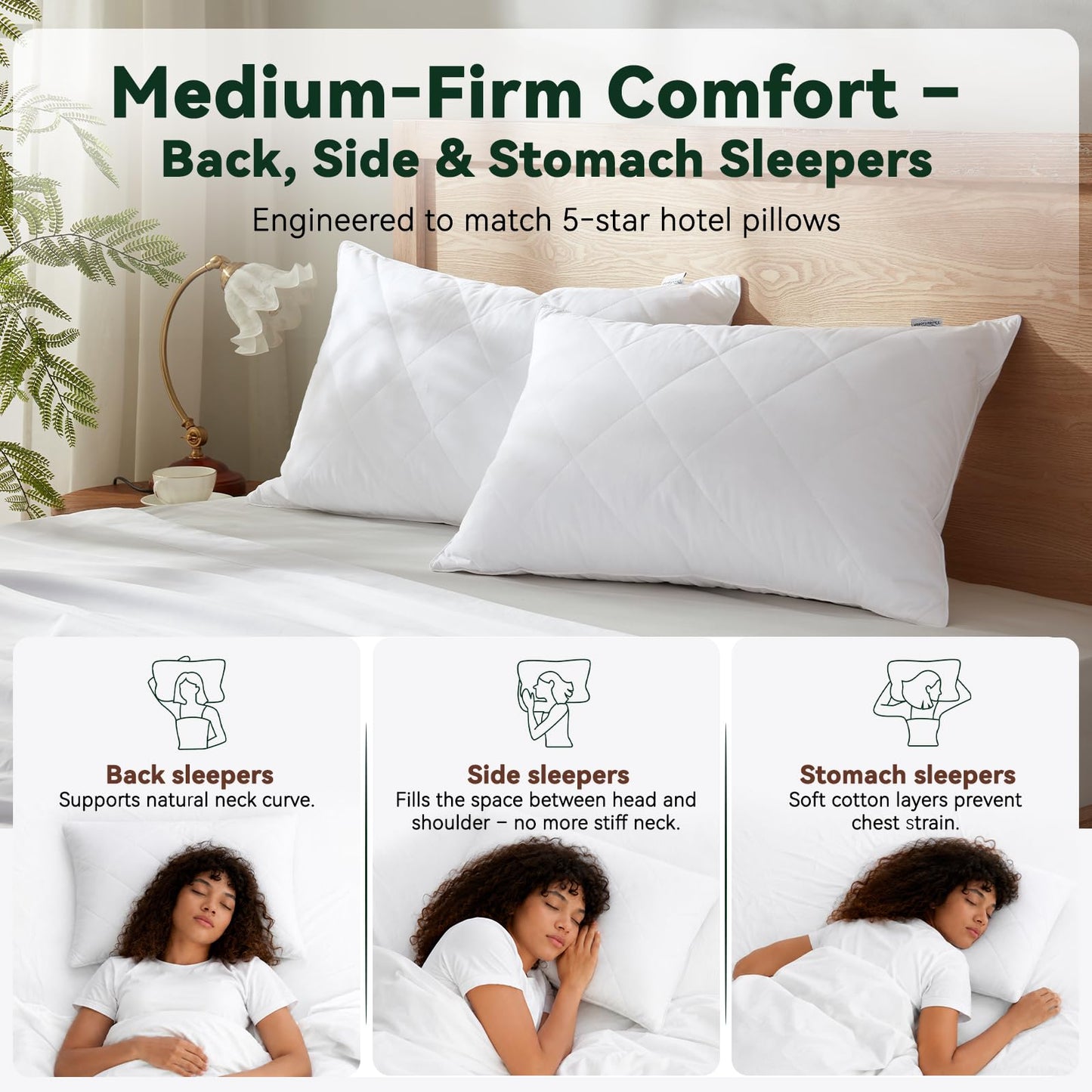 Three Geese White Goose Feather Cotton Pillows Queen Size Set of 2 - Soft 600 Thread Count Organic Cotton Cover, Soft Goose Feather Down Pillows for Side and Back Sleepers, 20x28inches