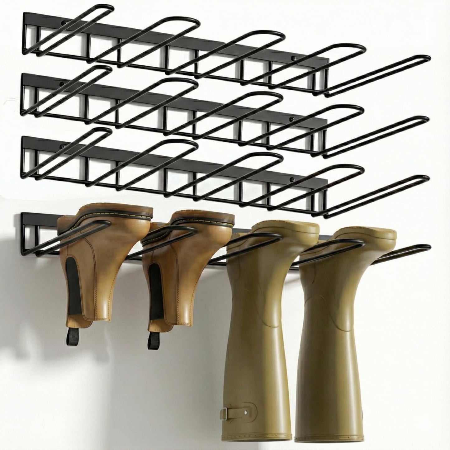 zacurter Wall Mount Boot Rack Metal Wader Hangers for Tall Boots, 8 Pair Boot Storage Organizer for Entryway Garage, Heavy Duty Cowboy Boot Holder for Rain Work Shoes, Outdoor & Indoor Use(4 Pack)