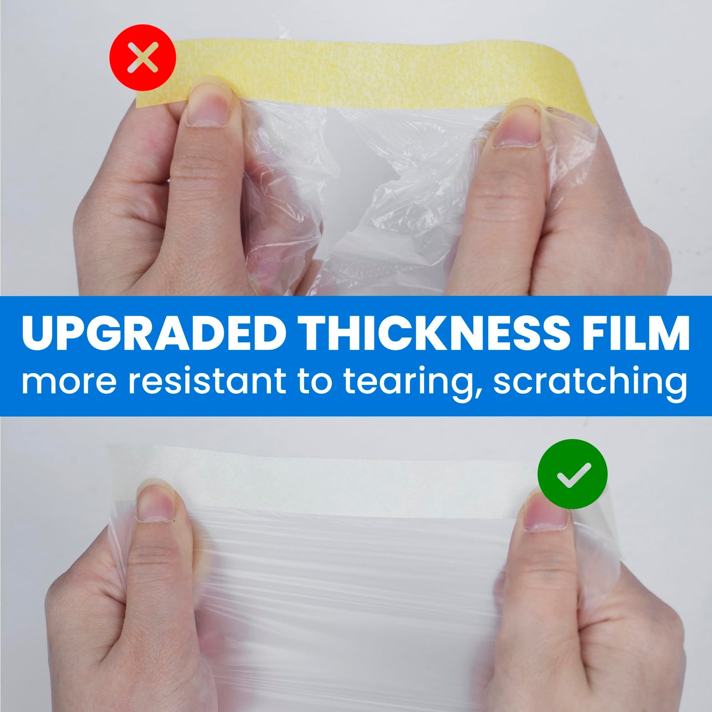 TAPEBEAR Upgrade Pre-Taped Masking Film Extra Thick, High Temp Tape and Drape 55" x 90', Plastic Cover for Automotive, Painting, Plastic Sheeting Masking Tape Film for Auto, Floor, Furniture, 4Rolls
