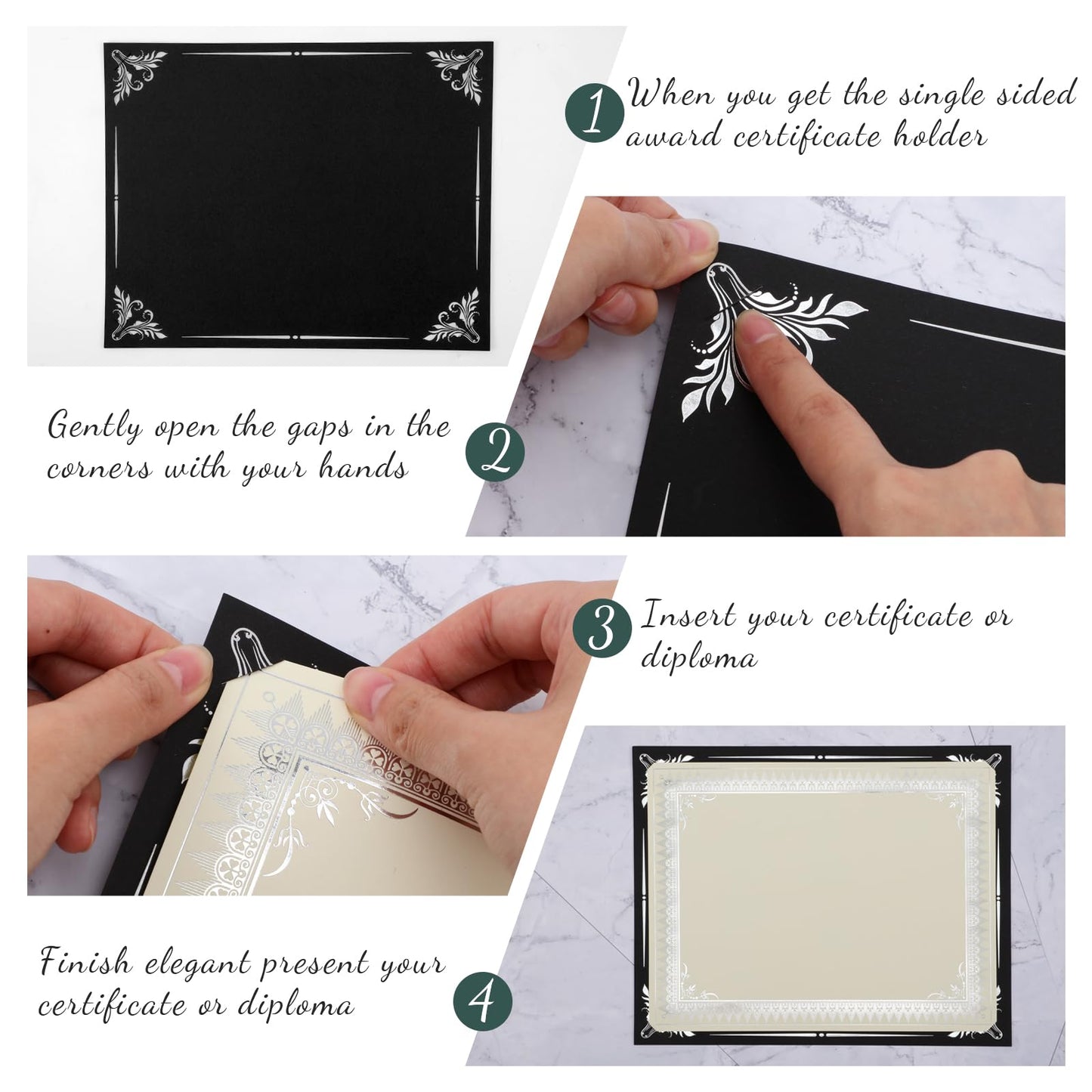 Fainne 100 Pcs Certificate Holder Foil Border 8.5 x 11 Inch Single Sided Award Certificates Cover for Letter Size Cardstock Document Paper Diploma Graduation School Marriage Supplies(Black, Silver)