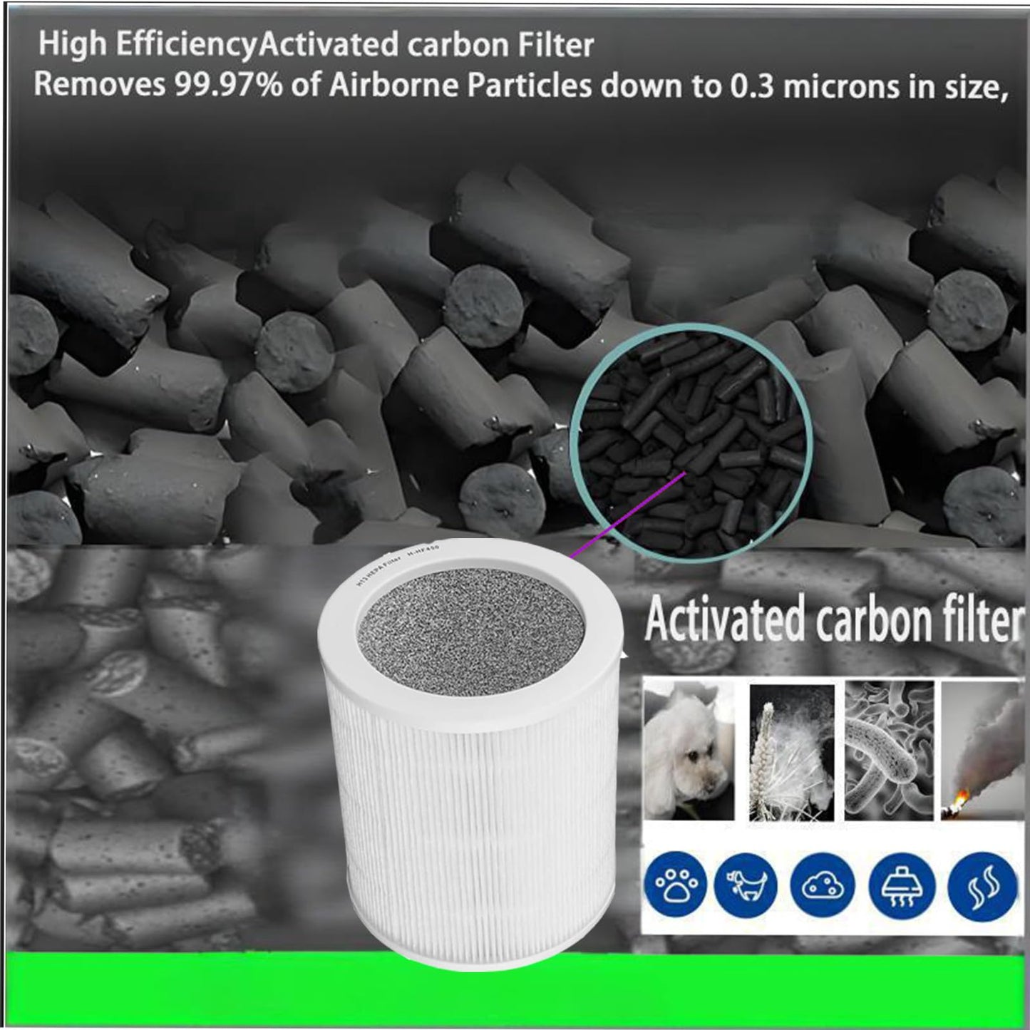 HP450 Filter Replacement For Hunter HP450UV / H-HF450-VP Cylindrical Tower Air Purifie, 2 H13 True H-EPA Filter + 4 x Activated carbon, used for Kitchen,Living Room,Bedroom,Office