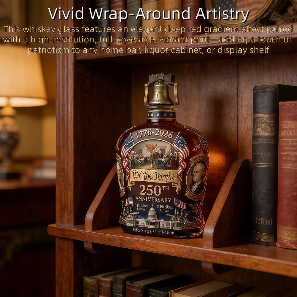 Commemorative 250th Anniversary Whiskey Decanter, Honor America's Milestone with This Patriotic Collector's Bottle, Ideal Independence Day Gift for Dad & Veterans