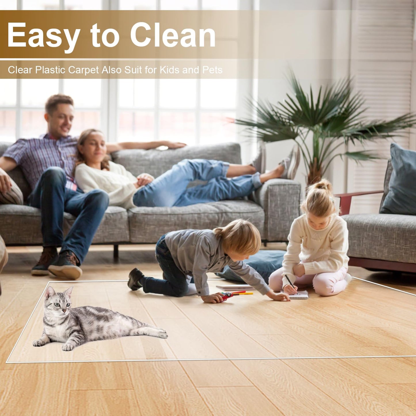 4 x 5 ft Clear Area Rug, 51" x 63" Plastic Office Floor Mat, 60 mil Thick Vinyl Plastic Carpet for Hardwood Floors, Transparent Runner for Dinning Room, Living Room, Entryway Kitchen Hallway