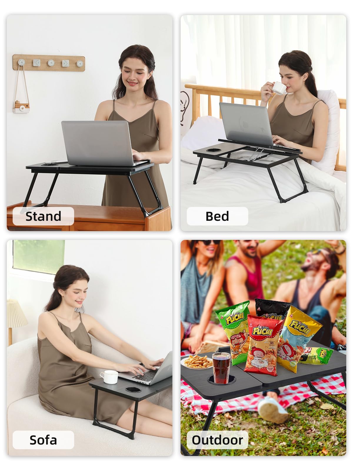 Lap Desk for Couch/Sofa/Floor, 5-Angle Adjustable Bed Desk with Foldable Legs &Cup Holder, Light Weight Bed Tray Table for Writing/Eating/Reading, Portable Laptop Stand for Adults, Kids