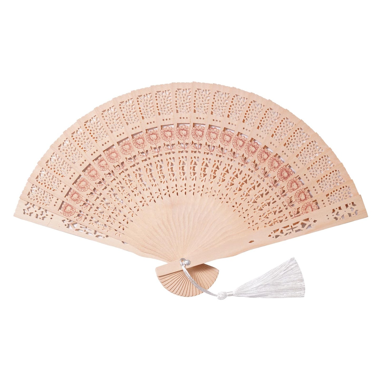 Sepwedd 50 Sets Wooden Hand Fan Baby Shower Party Favors with Organza Bags and Tassels Wooden Folding Fan （Sunflower Pattern）