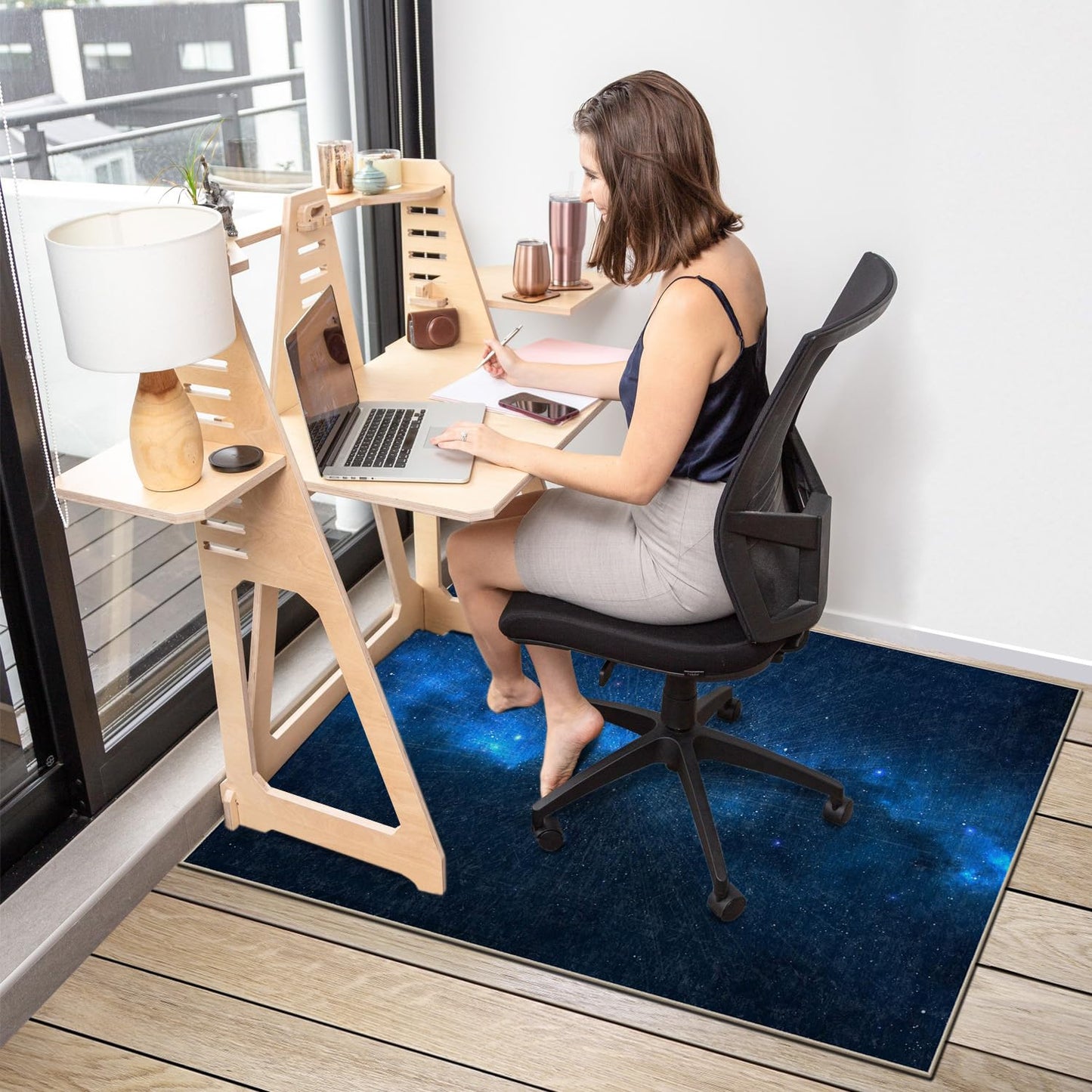 Chair Mat for Hardwood Floor,60"*48" Rolling Computer Chair Mat for Hard Wood and Tile Floor,Anti-Slip Floor Protector for Home Office Blue Starry Sky