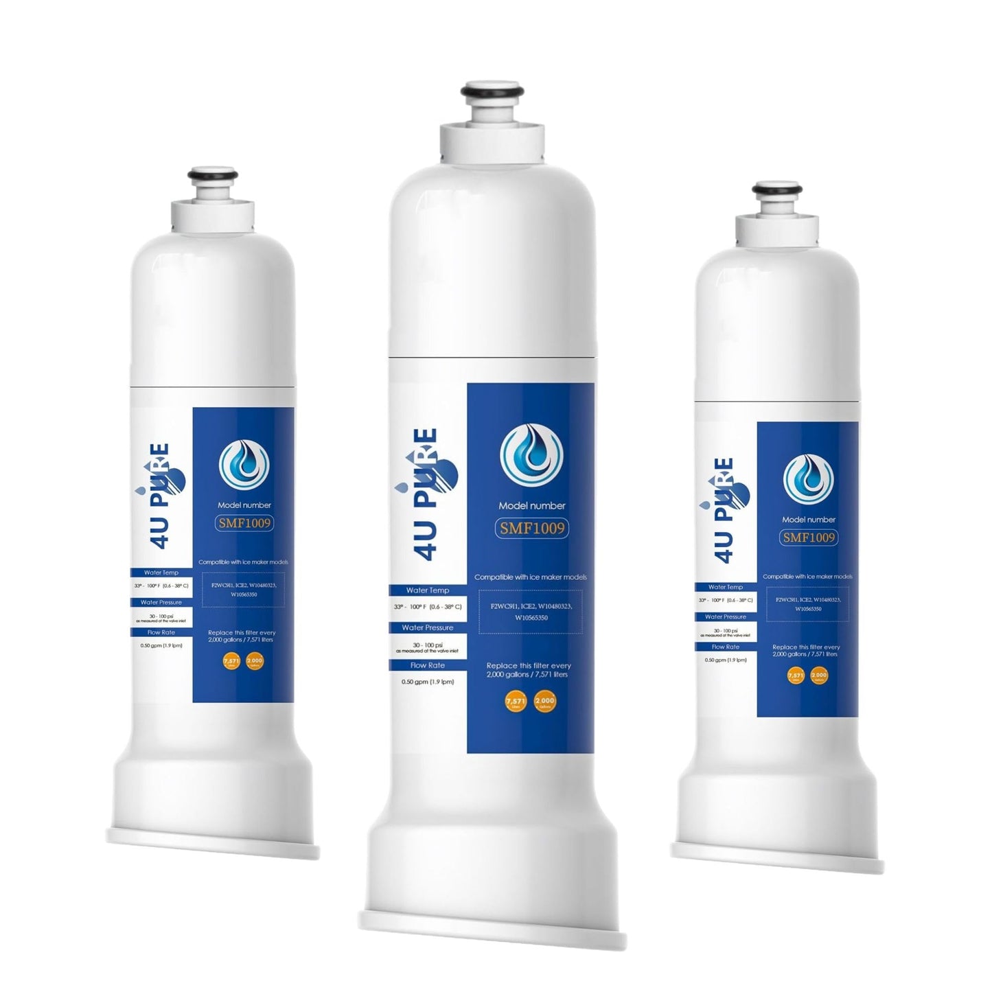 ICE2 F2WC9I1 ICE Maker Filter Replacement, Compatible with FILTER 9, W10565350, P6RFWG2K, PS8759230 W10480323, Ice Maker Filter, Used in 50 Ib Ice Maker Machines - Pack of 3