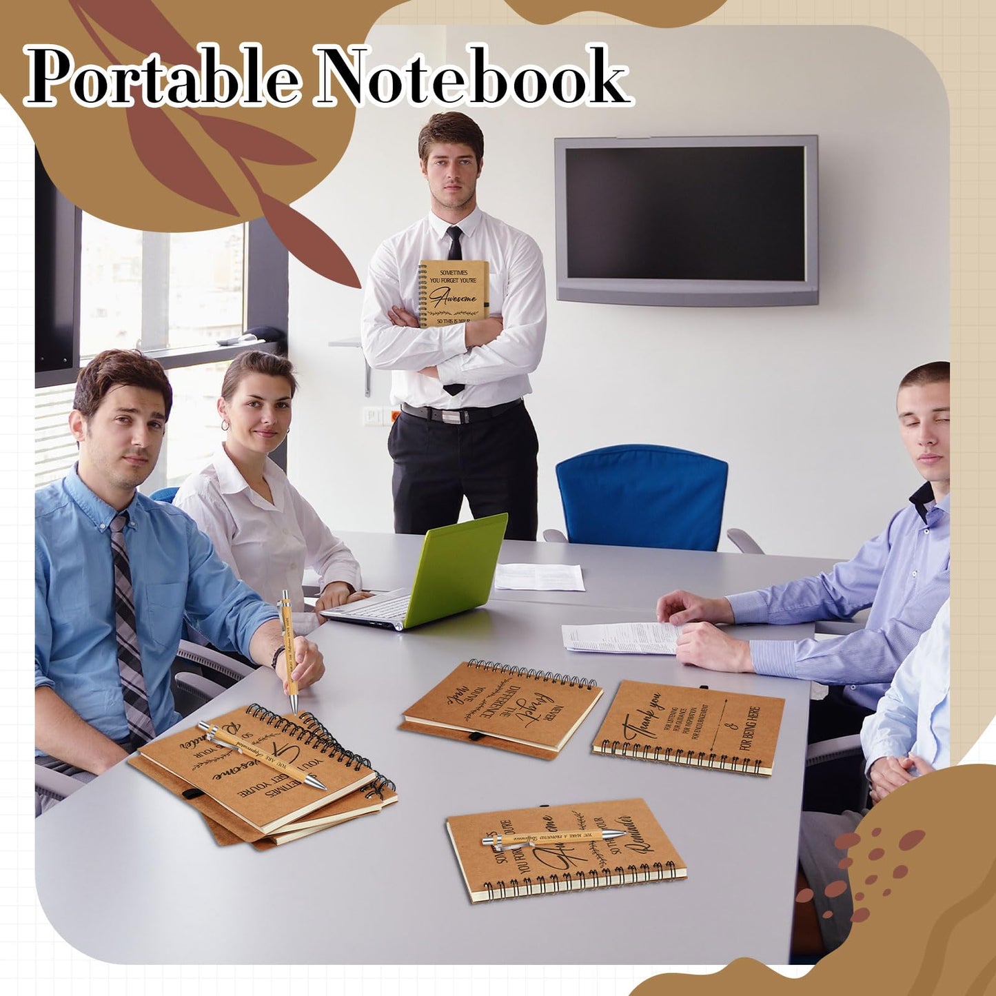 Glenmal 60 Pcs Thank You Gift Set Include Spiral Inspirational Notebooks Retractable Motivational Pens Employee Appreciation Gift Bulk Ruled Kraft Notebook Bamboo Thank You Pen for Teacher Coworker