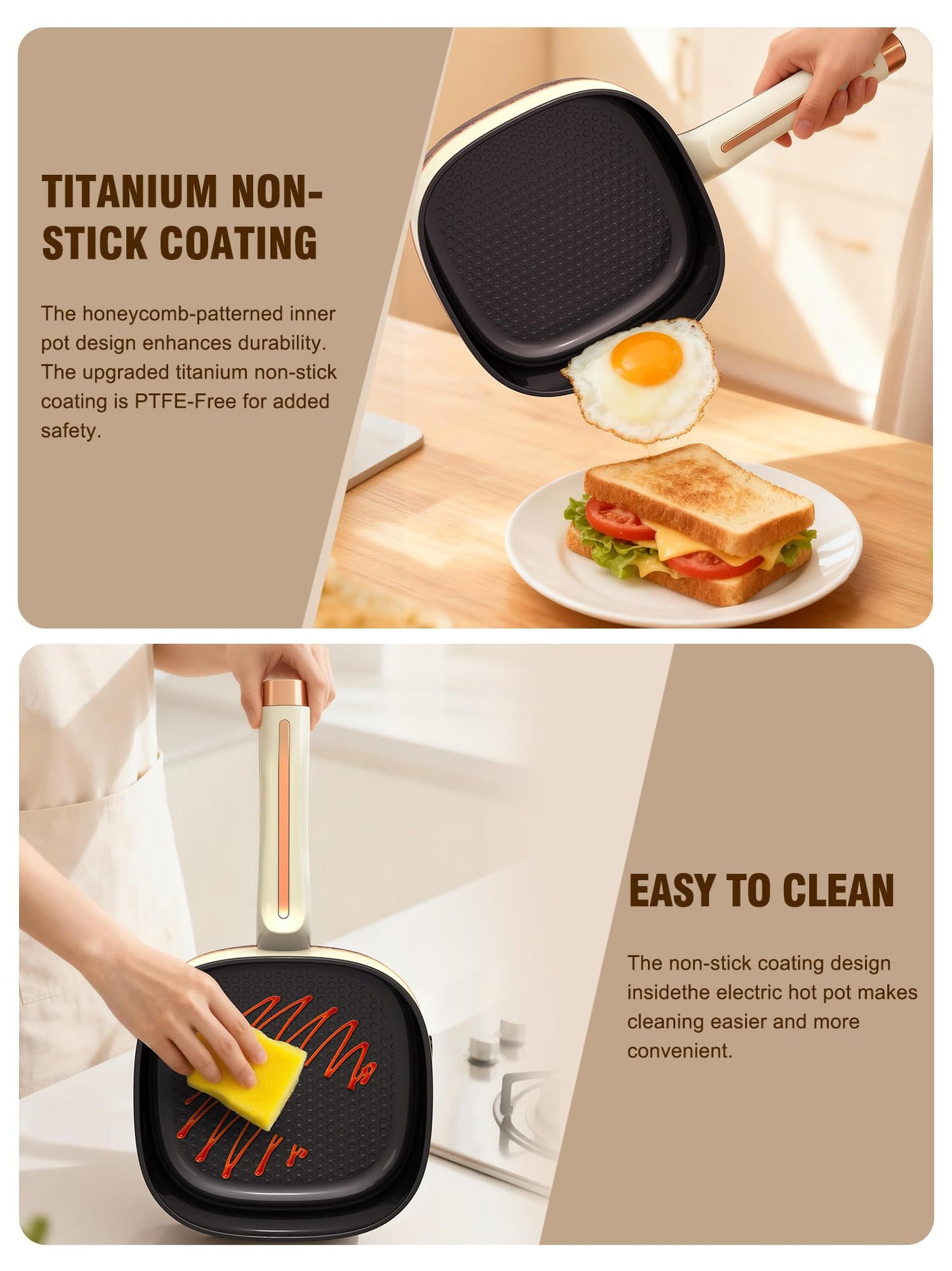 Cullinsss Hot Pot Electric for Cooking 2.5L Non-Stick Portable Cooker Frying Sauté Pan for Ramen Soup Oatmeal Steak Dorm Room Travel Lazy Pot with Power Adjustment