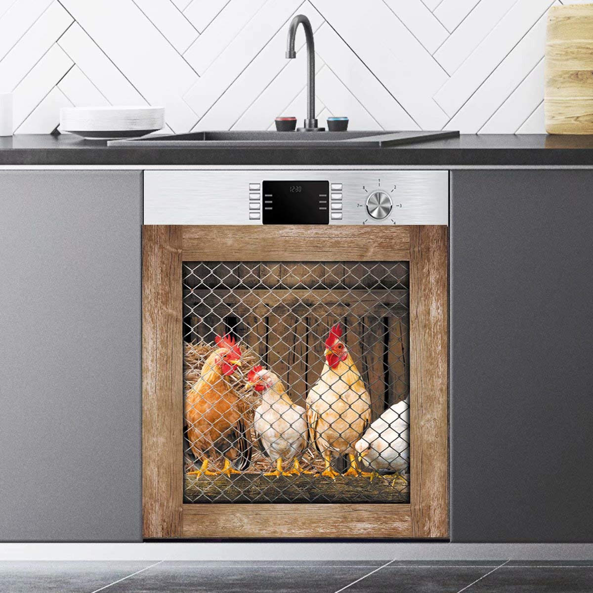 Awak Kitchen Decor Rooster Dishwasher Sticker Magnet Cover,Country Chicken Fridge Door Panels,Farmhouse Hen Refrigerator Magnetic Decals for Home Appliances,Easy To Trim 23 inchx26 inch