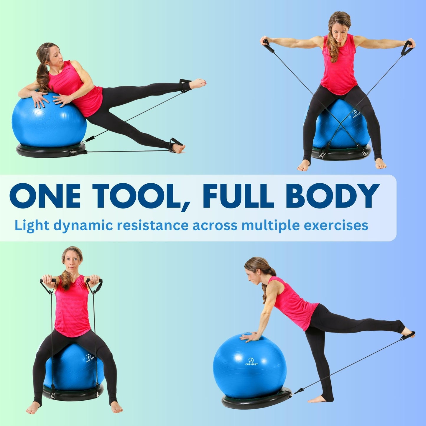 ProBody Pilates Yoga Ball Chair, Exercise Ball Chair with Base or Stand for Home Office Desk Sitting or Workout, Balance & Stability Ball Seat, Large Gym Ball for Back (Blue with Bands)
