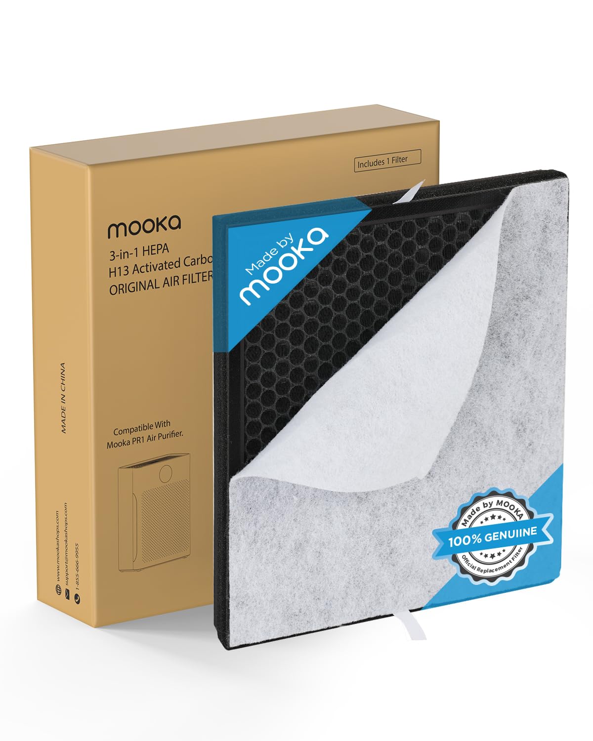Mooka Genuine Mode PR1 Air Purifier Replacement Filter, H13 True HEPA Air Purifiers for Home Large Room up to 2200sq.ft, with Washable Pre Filter, Removes Pollen Dander Smoke Pet Hair Dust