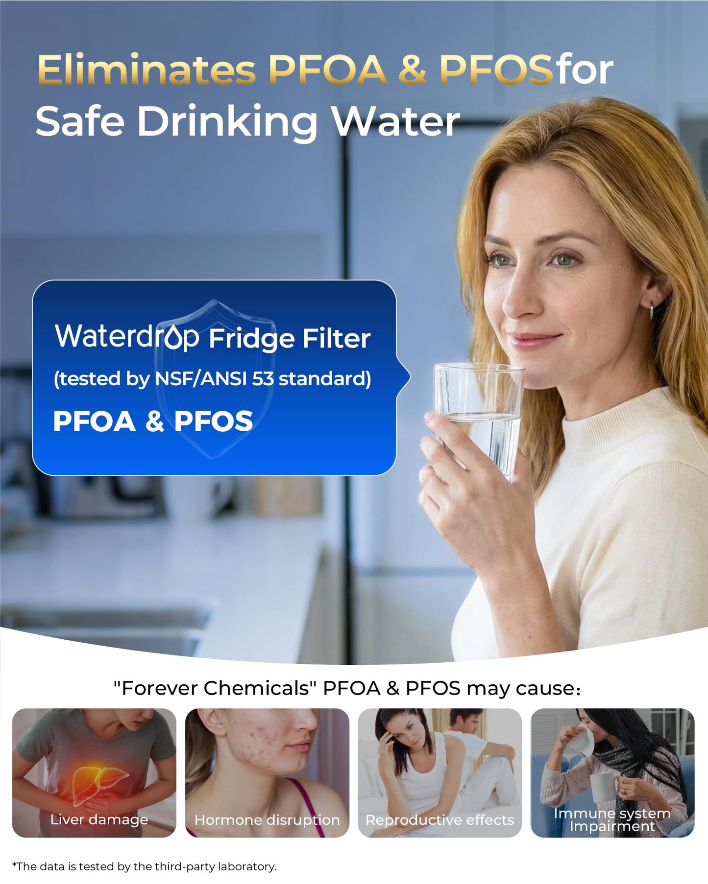 Waterdrop Plus 644845 NSF 401&53&42 Certified Refrigerator Water Filter, 𝐑𝐞𝐝𝐮𝐜𝐞 lead and 𝐏𝐅𝐀𝐒, Replacement for Bosch® 11034152, 9000077104, UltraClarity® REPLFLTR10, 3 Filters