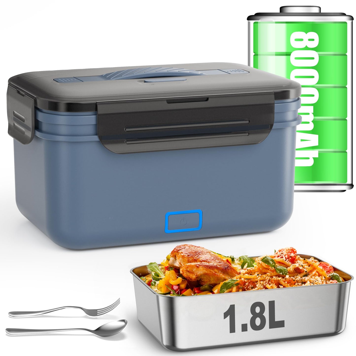 Monteka Cordless Electric Lunch Box for Adults, 1.8L Rechargeable Portable Food Warmer Heated Lunch Box, Christmas White Elephant Gifts, Suitable for Office, Picnic, Car, Construction Site