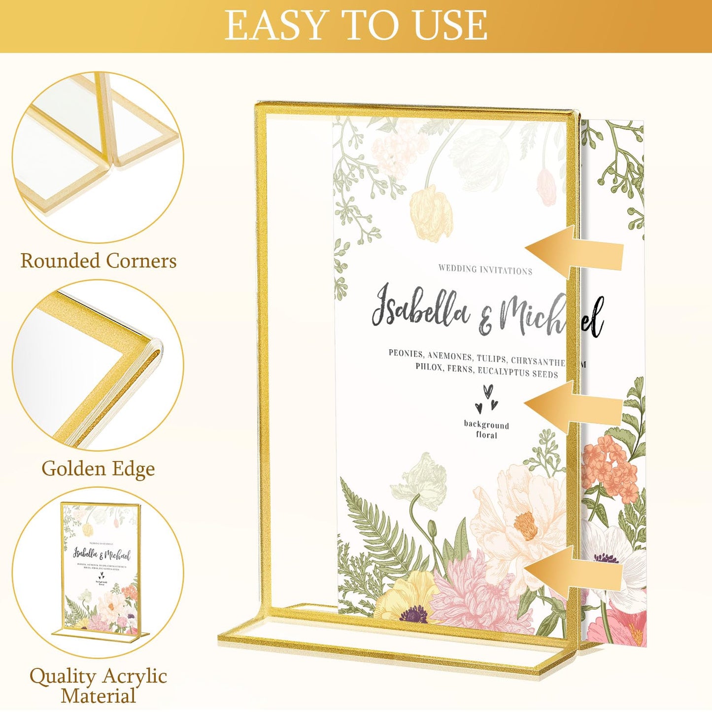 Hoteam 36 Pack Gold Acrylic Sign Holders, Gold Picture Frames Clear Wedding Table Numbers Double Sided Acrylic Holders for Wedding Restaurant Table Number Photos Menu Cards Art (4 x 6 Inch)