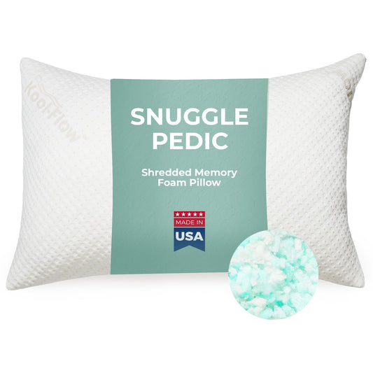 Snuggle-Pedic Shredded Memory Foam Pillow - The Original Cool Pillows for Side, Stomach & Back Sleepers - Sleep Support That Keeps Shape - College Dorm Room Essentials for Girls and Guys - Queen